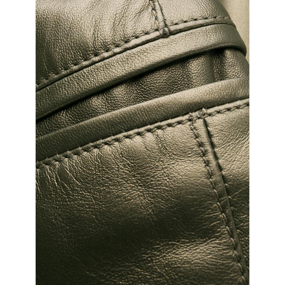 Women's 1990s Romeo Gigli gold-tone khaki leather long coat For Sale