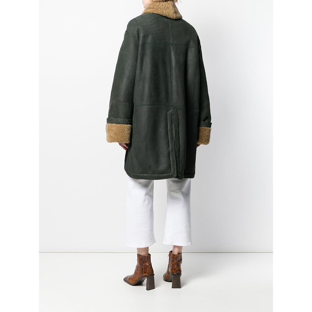 1990s Romeo Gigli Green Midi Sheepskin Coat In Excellent Condition In Lugo (RA), IT