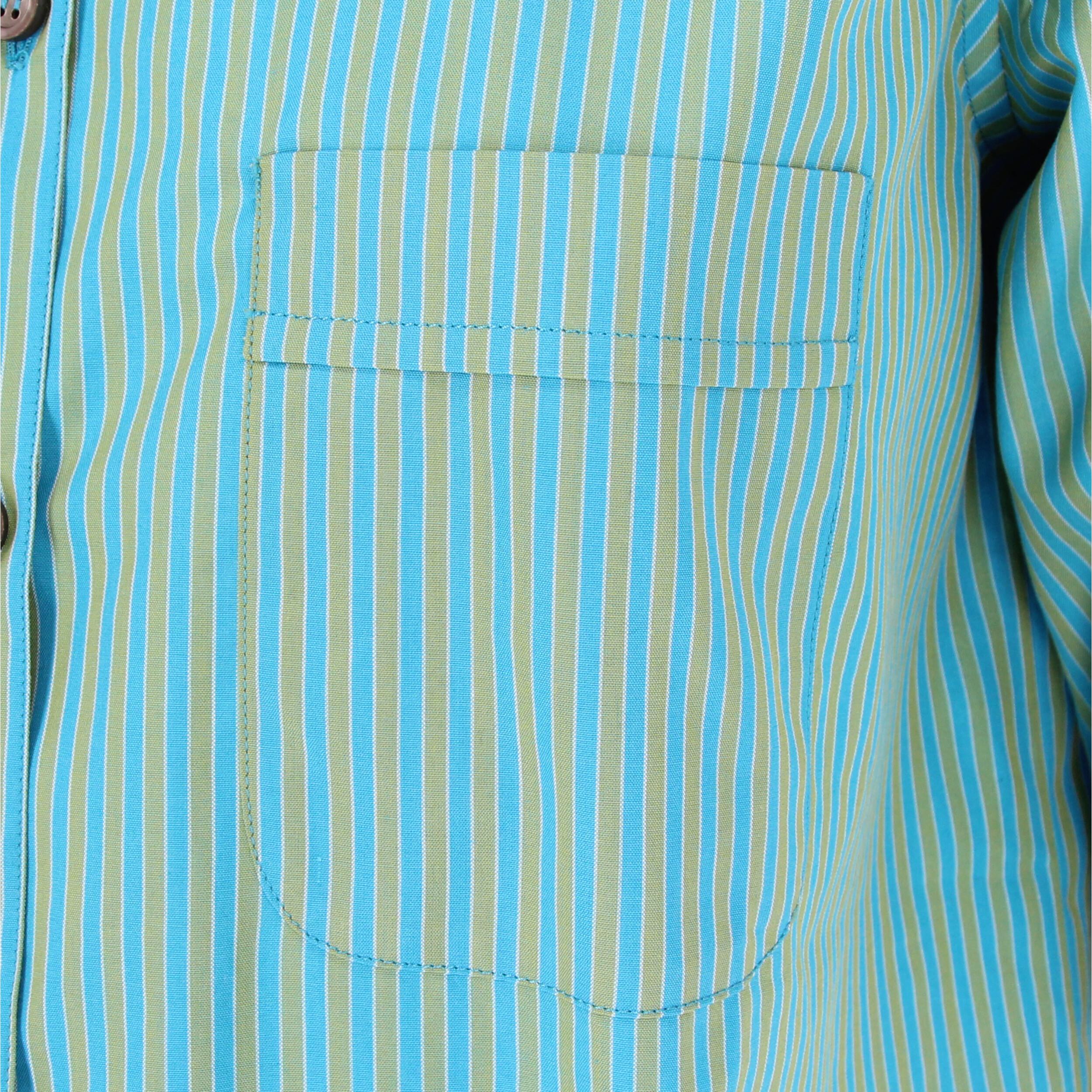Women's 1990s Romeo Gigli light blue and green striped cotton shirt For Sale