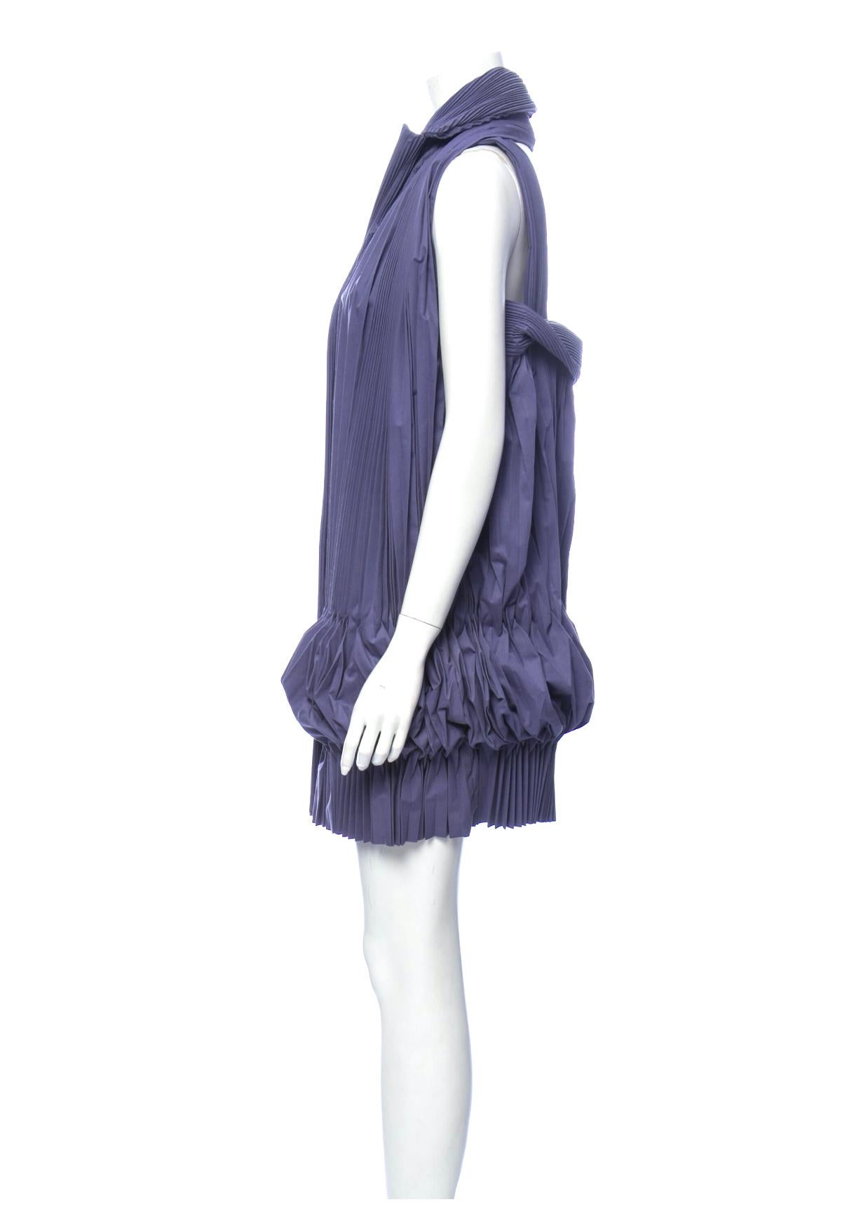 Purple 1990s Romeo Gigli Pleated Dress Pockets Square Back 3D For Sale
