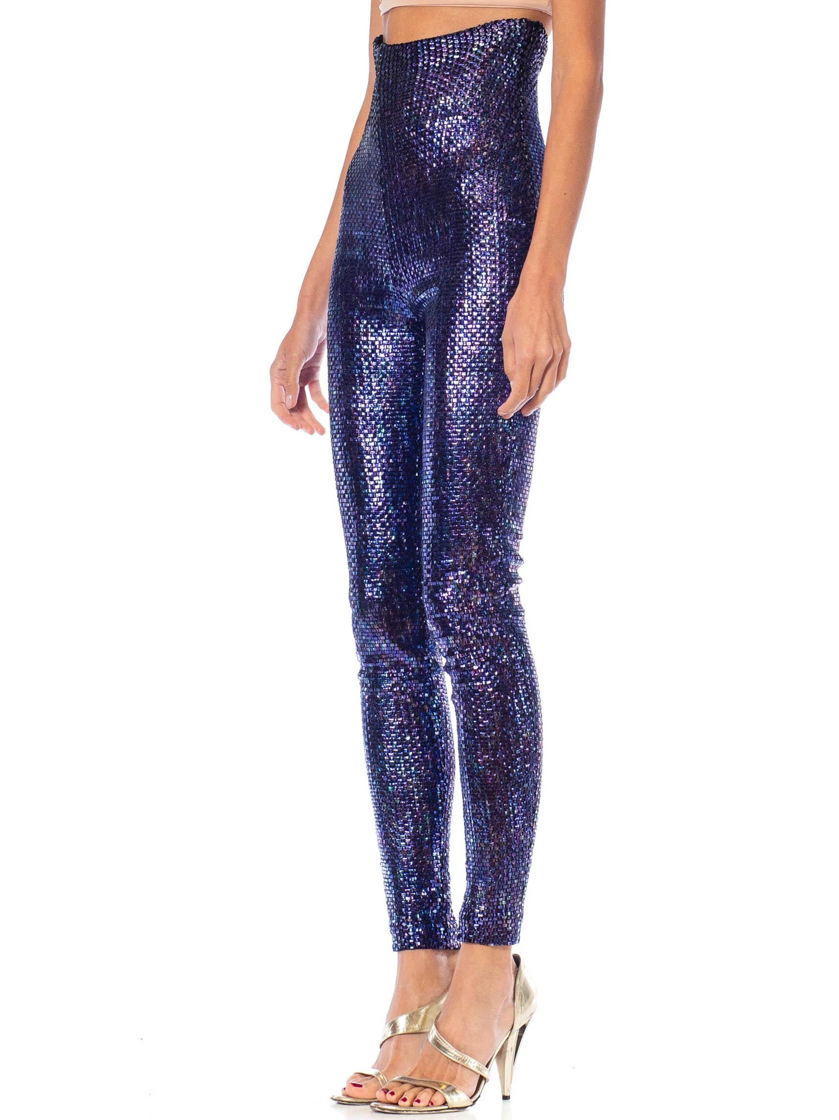 1990S ROMEO GIGLI Purple Viscose & Spandex Fully Sequined High-Waisted Pants For Sale 3
