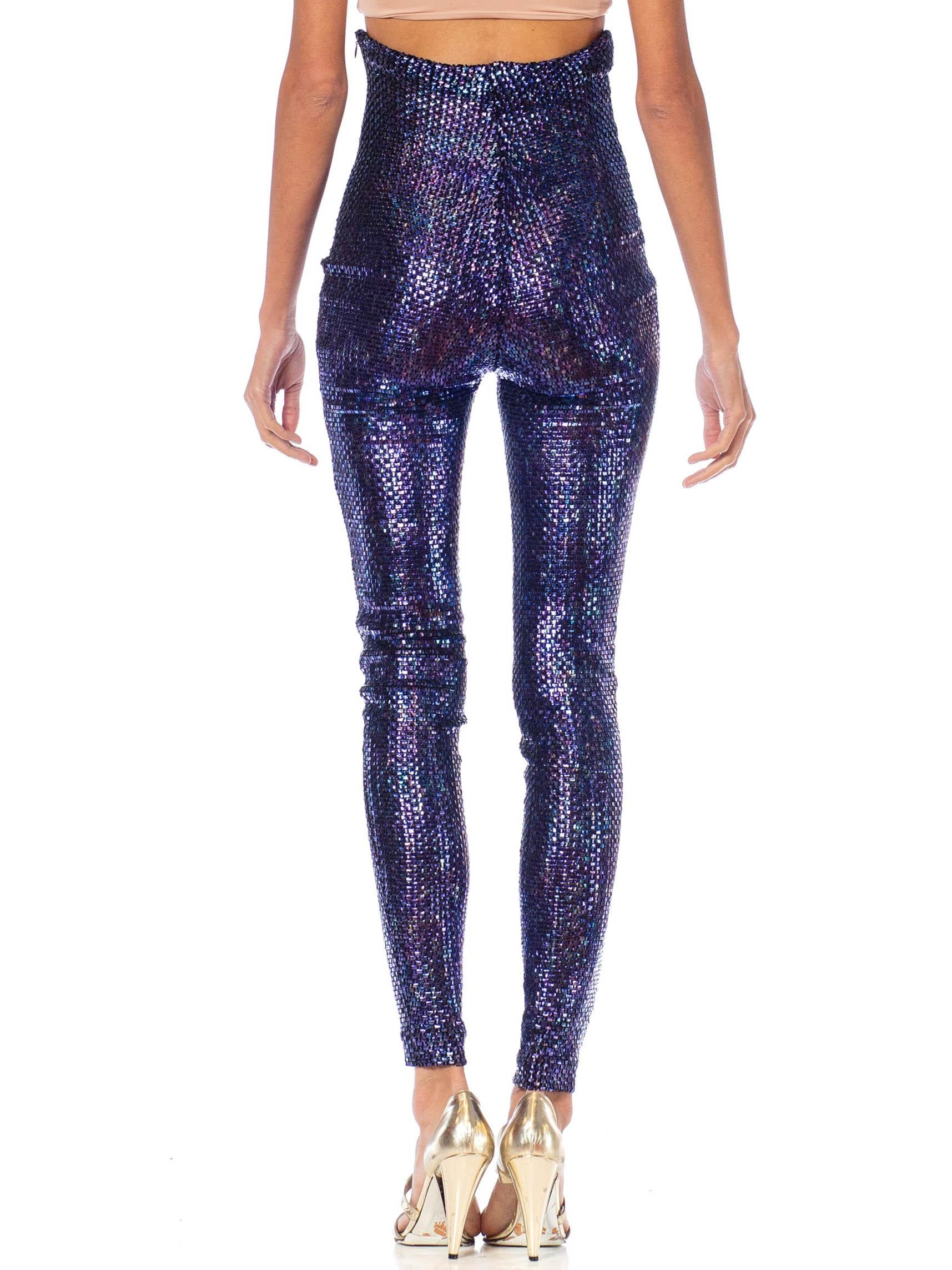 1990S ROMEO GIGLI Purple Viscose & Spandex Fully Sequined High-Waisted Pants In Excellent Condition For Sale In New York, NY