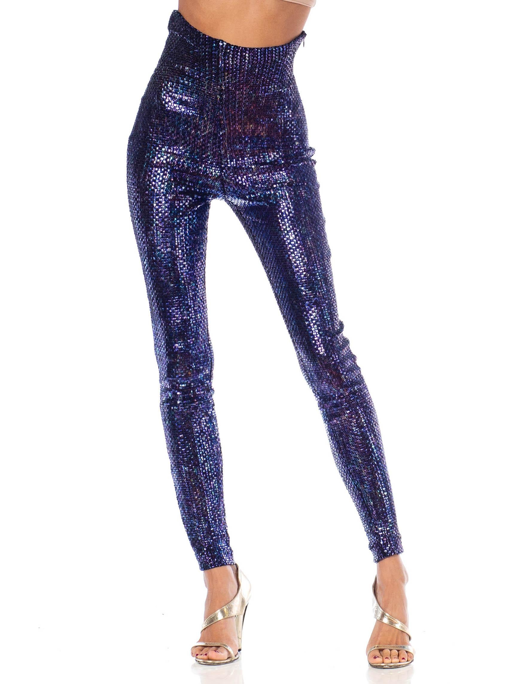1990S ROMEO GIGLI Purple Viscose & Spandex Fully Sequined High-Waisted Pants For Sale 1