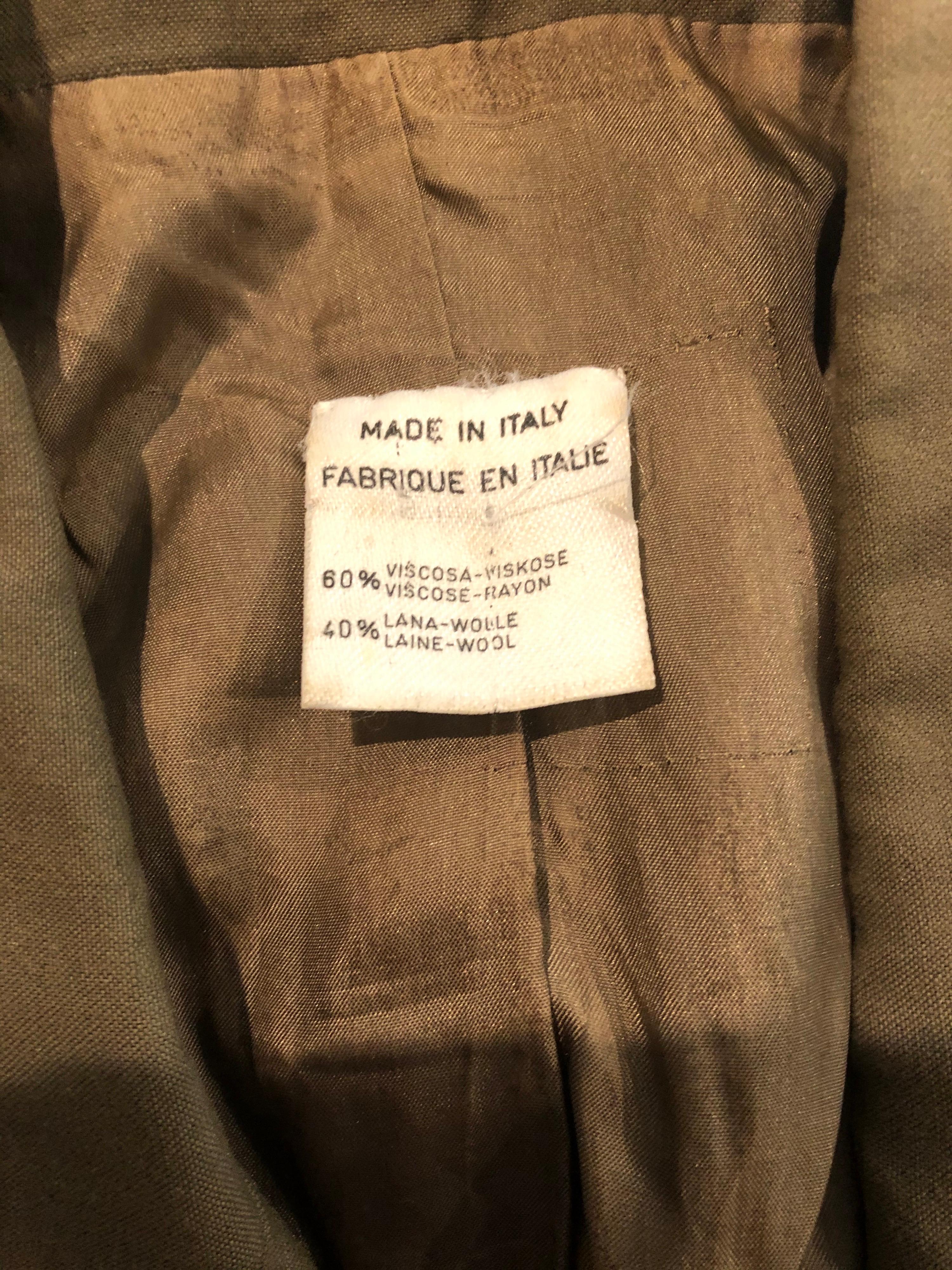 Romeo Gigli - Veste courte vintage en laine et rayonne vert armée, taille 6, années 1990 Pour femmes en vente