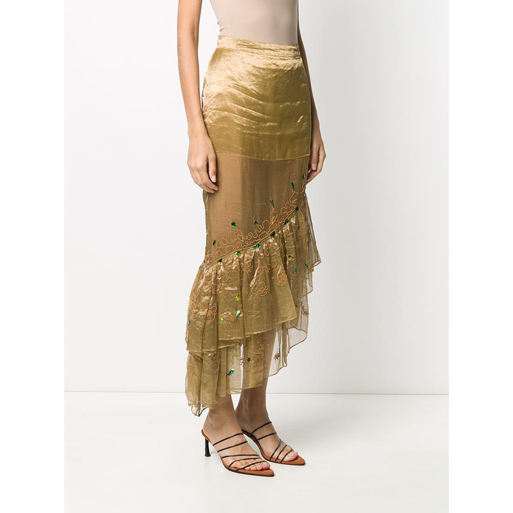 Gold 1990s Romeo Gigli Vintage gold silk Asymmetric Skirt
