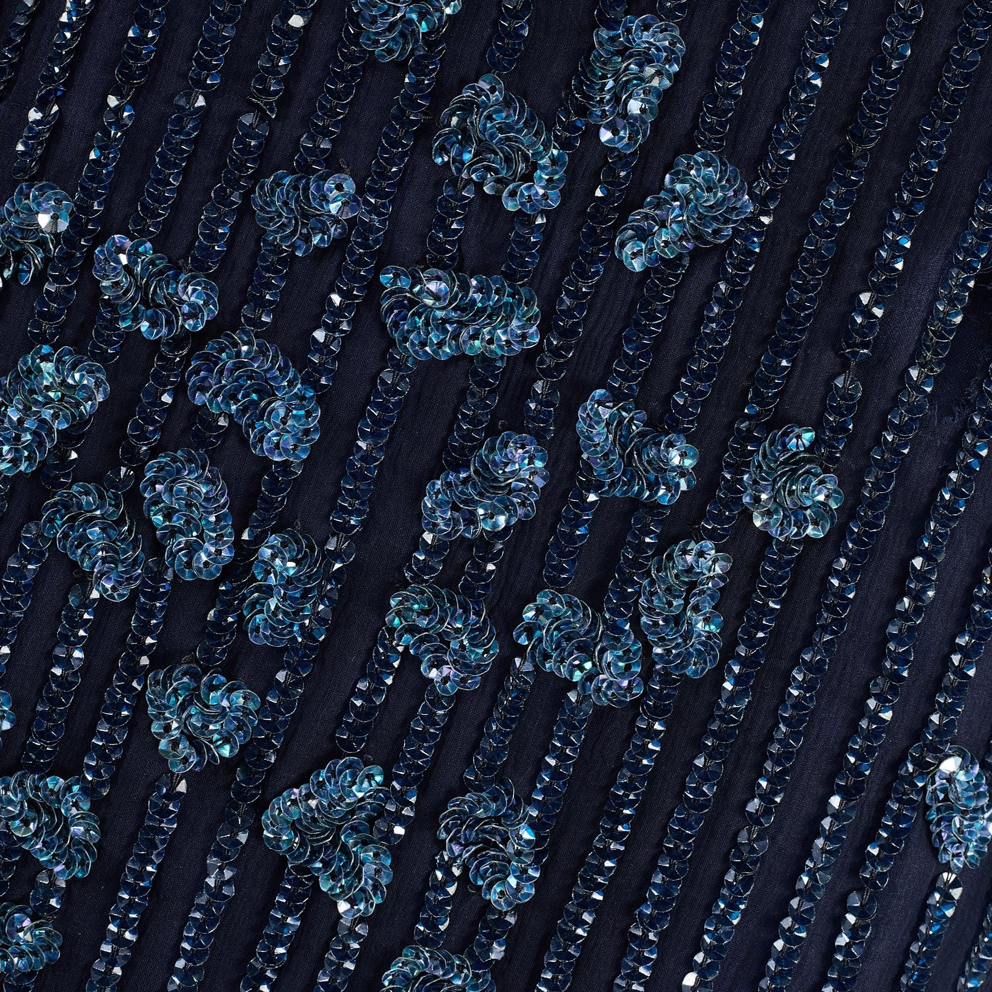 1990s Roots Navy and Blue Sequin Long-Sleeve Maxi-Dress In Excellent Condition For Sale In London, GB
