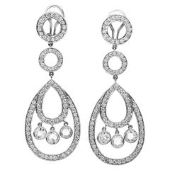 1990's Diamant taillé en rose Boucles d'oreilles pendantes en or blanc 18k