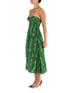 1990S ROTATE Green Rayon  Snake Print Strapless Bustier Dress With Pockets