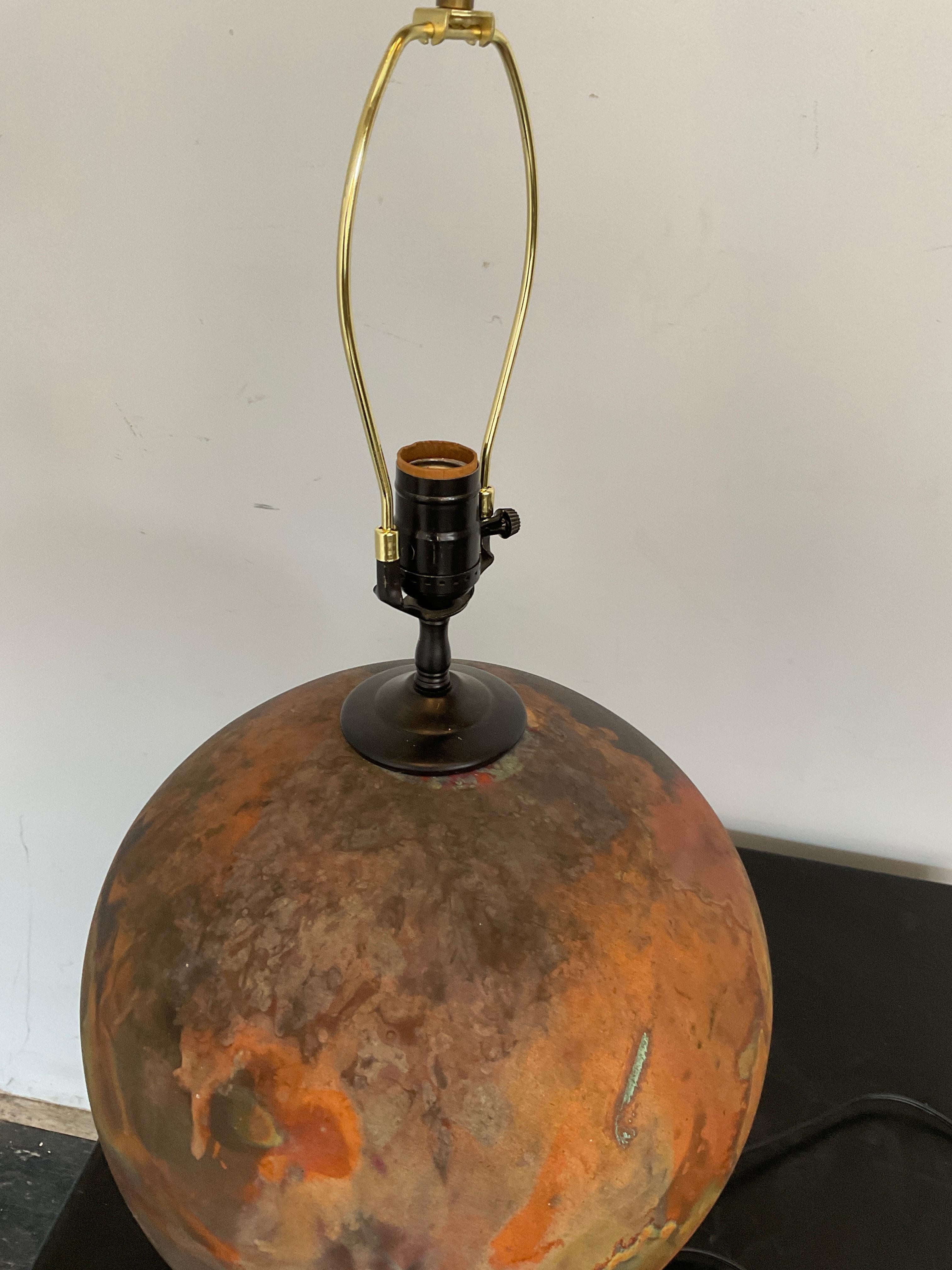 Lampes rondes en céramique Raku multicolore orange, années 1990 en vente 6