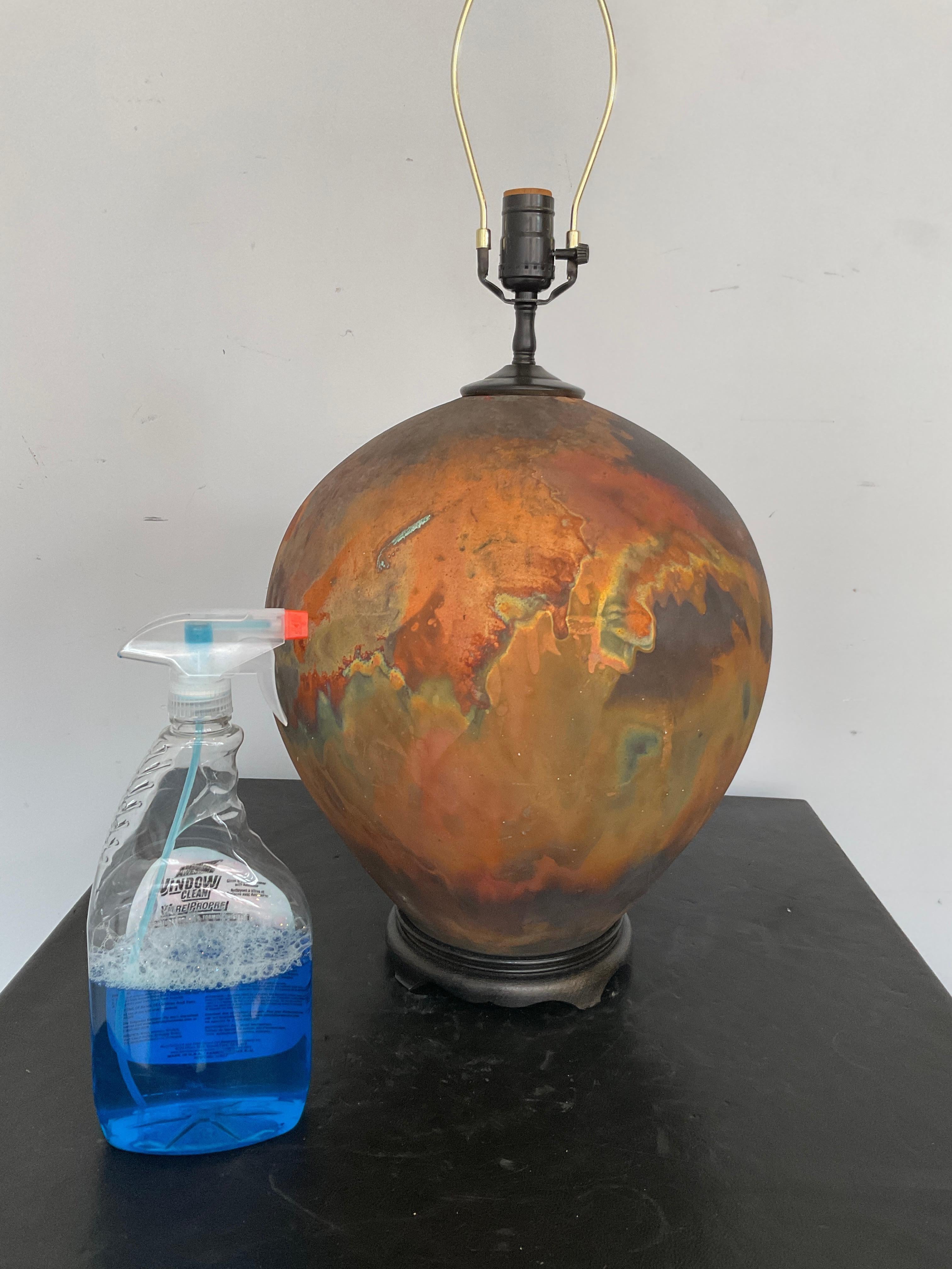 Céramique Lampes rondes en céramique Raku multicolore orange, années 1990 en vente