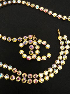 1990s Runway Chanel Rhinestone CC Chain Belt Necklace