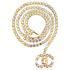 1990s Runway Chanel Rhinestone CC Chain Belt Necklace