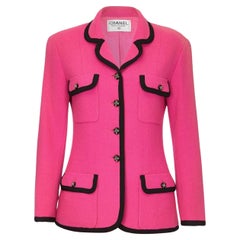 1990s Runway Documented Chanel Fuchsia Pink Wool Jacket