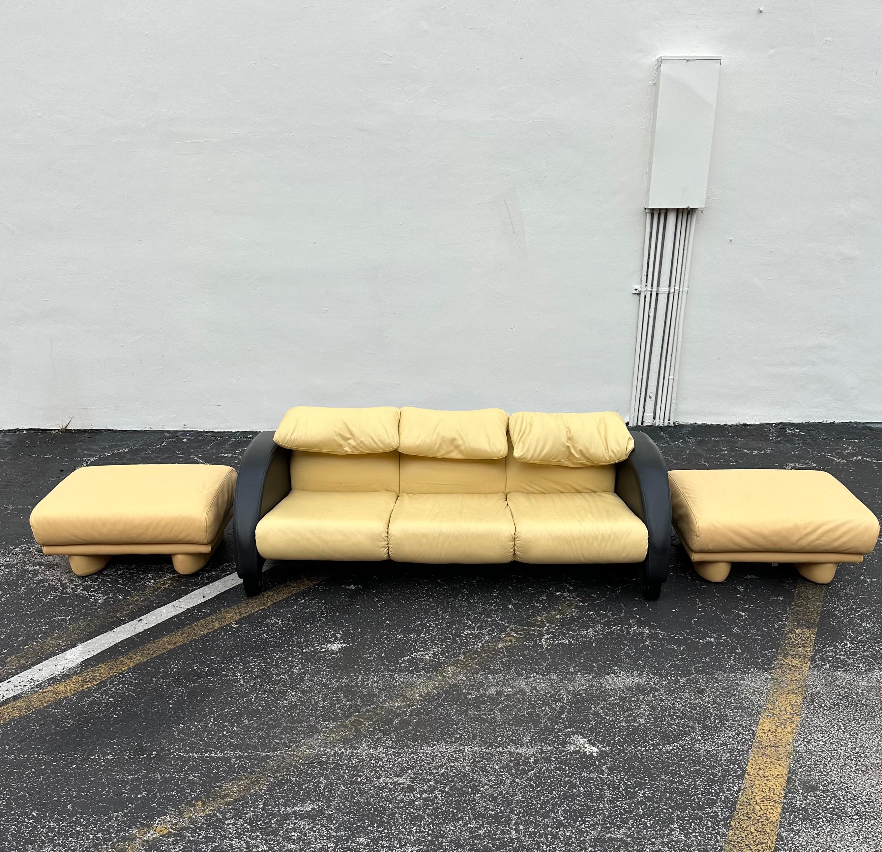 1990s Salotti Post Modern Beige Leather Ottomans, Set of 2 For Sale 4