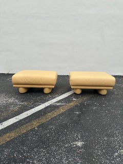 1990s Salotti Post Modern Beige Butter Leather Ottomans, Set of 2