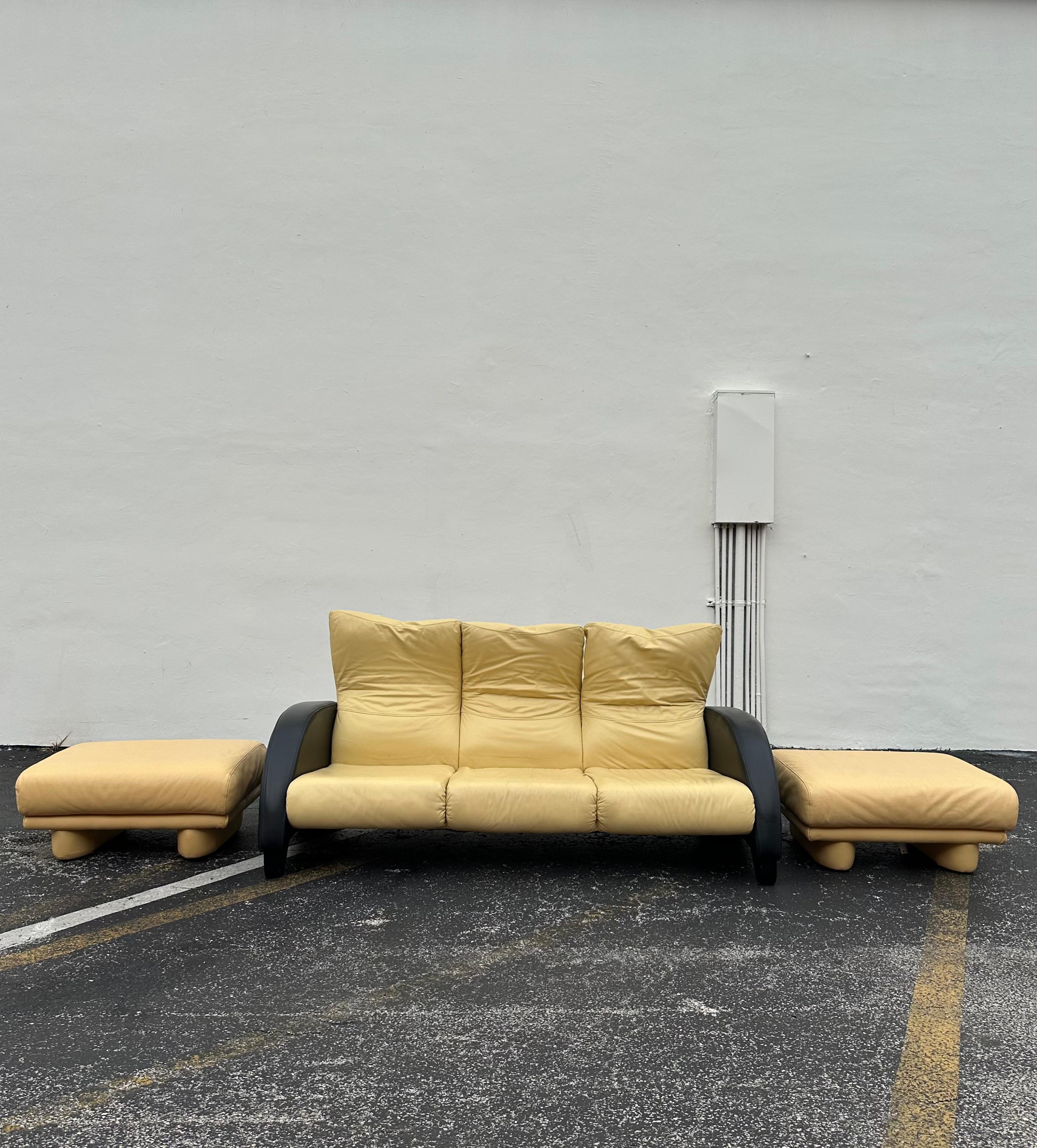 1990s Salotti Post Modern Beige Leather Ottomans, Set of 2 For Sale 1