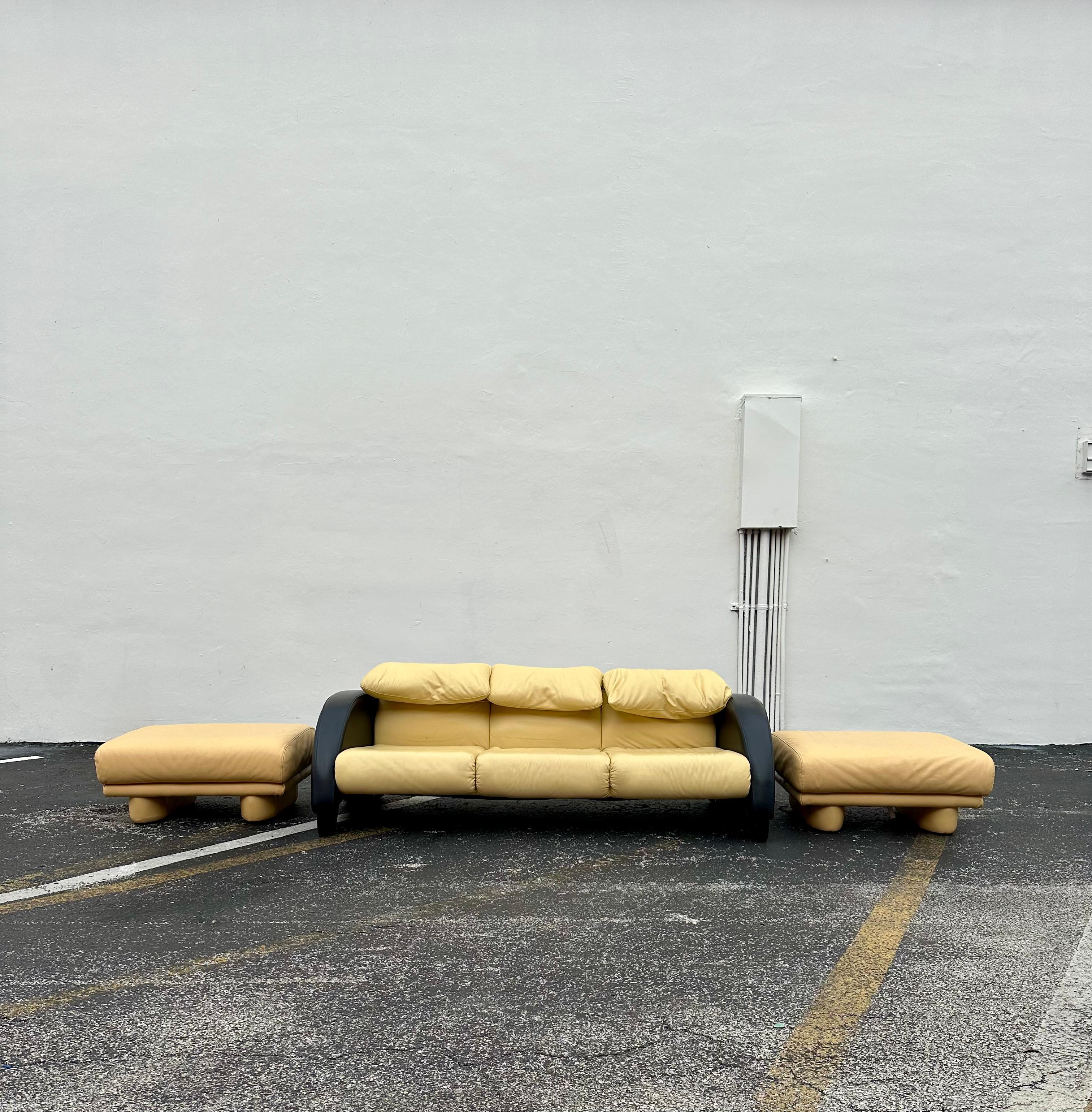 1990s Salotti Post Modern Beige Leather Ottomans, Set of 2 For Sale 3