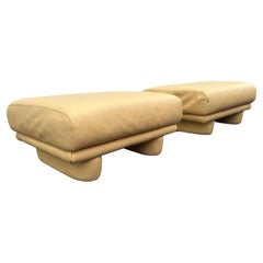 1990s Salotti Post Modern Beige Leather Ottomans, Set of 2
