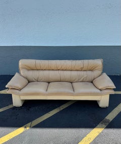 1990s Salotti Post Modern Top Grain Two Toned Beige Leather Sofa