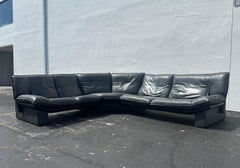 1990s Salotti Post Modern Two Toned Black Graphite Leather 3 Pieces Sectional