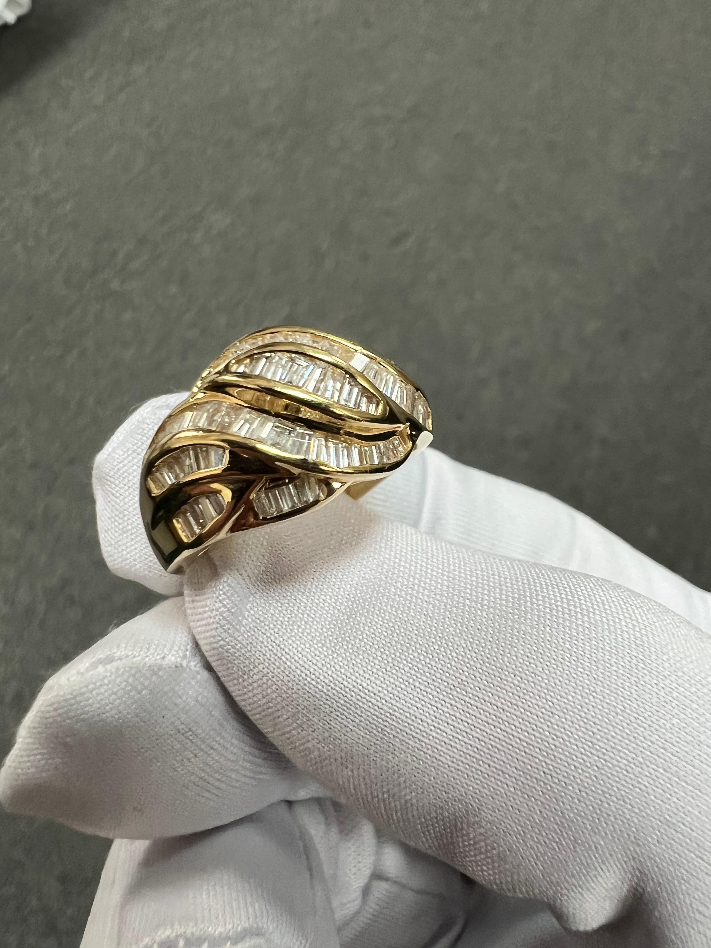 1990s Salt And Pepper Baguette Diamond Swirl Dome Ring For Sale 4