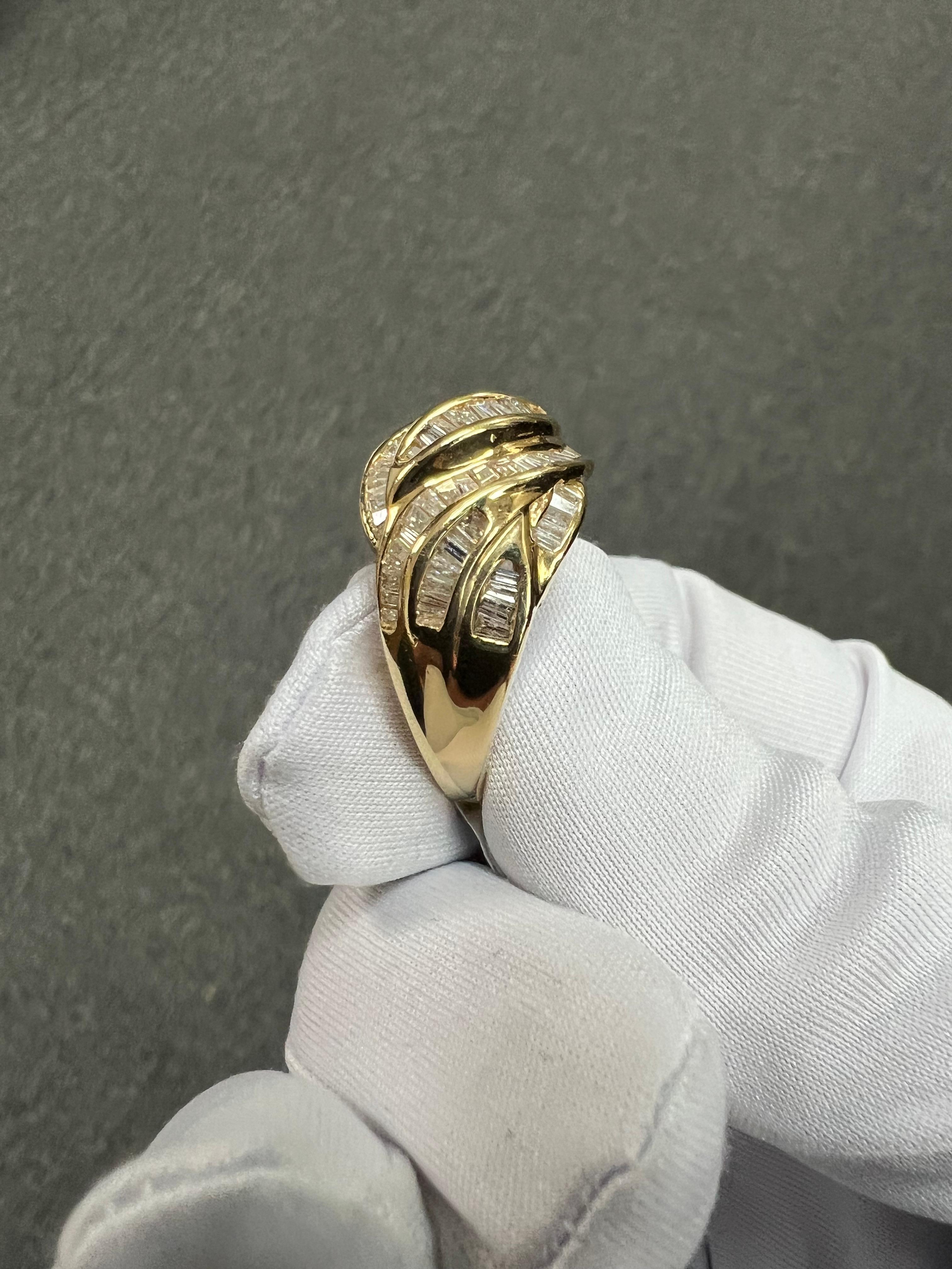 1990s Salt And Pepper Baguette Diamond Swirl Dome Ring For Sale 7