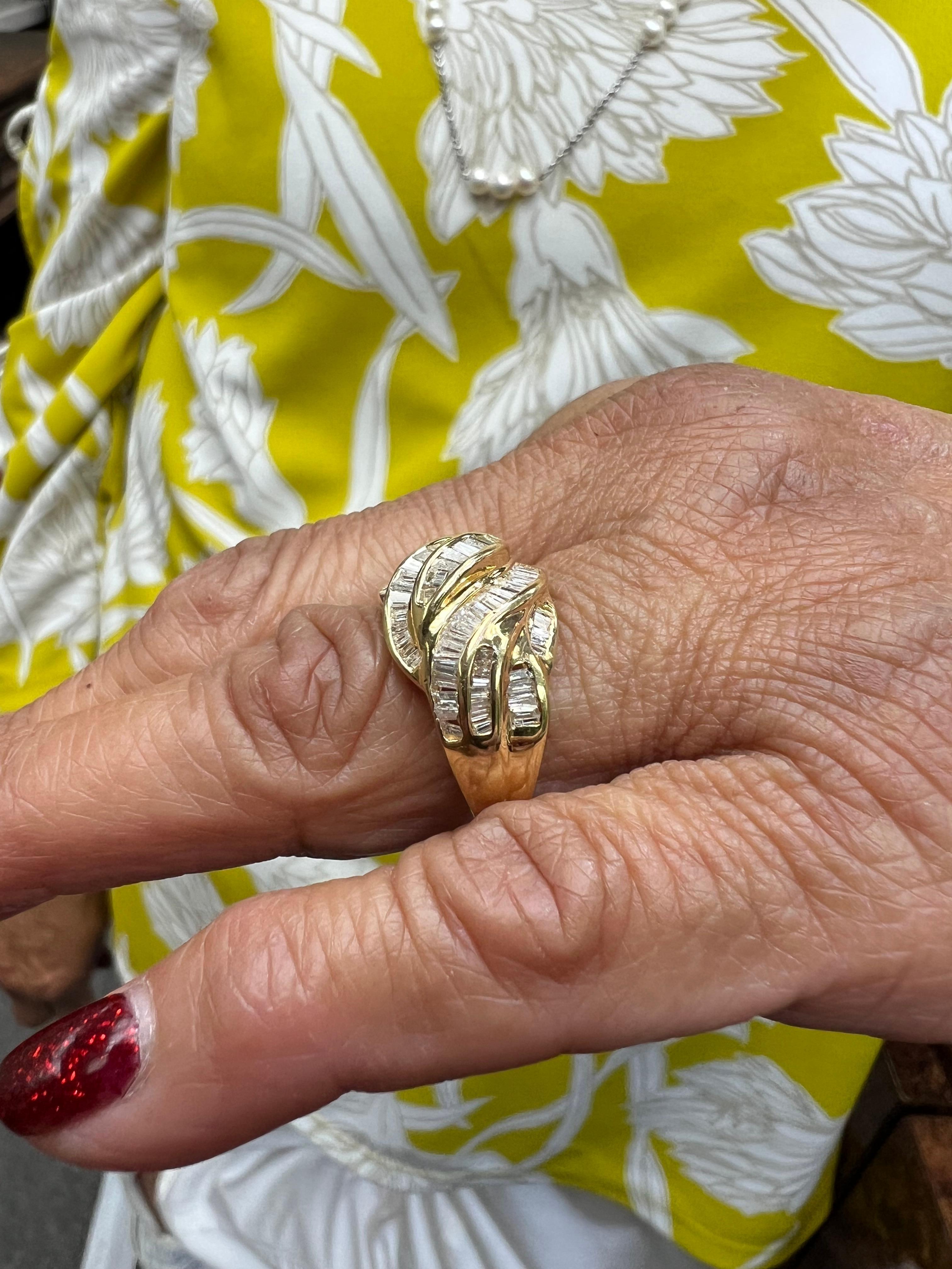 Contemporary 1990s Salt And Pepper Baguette Diamond Swirl Dome Ring For Sale