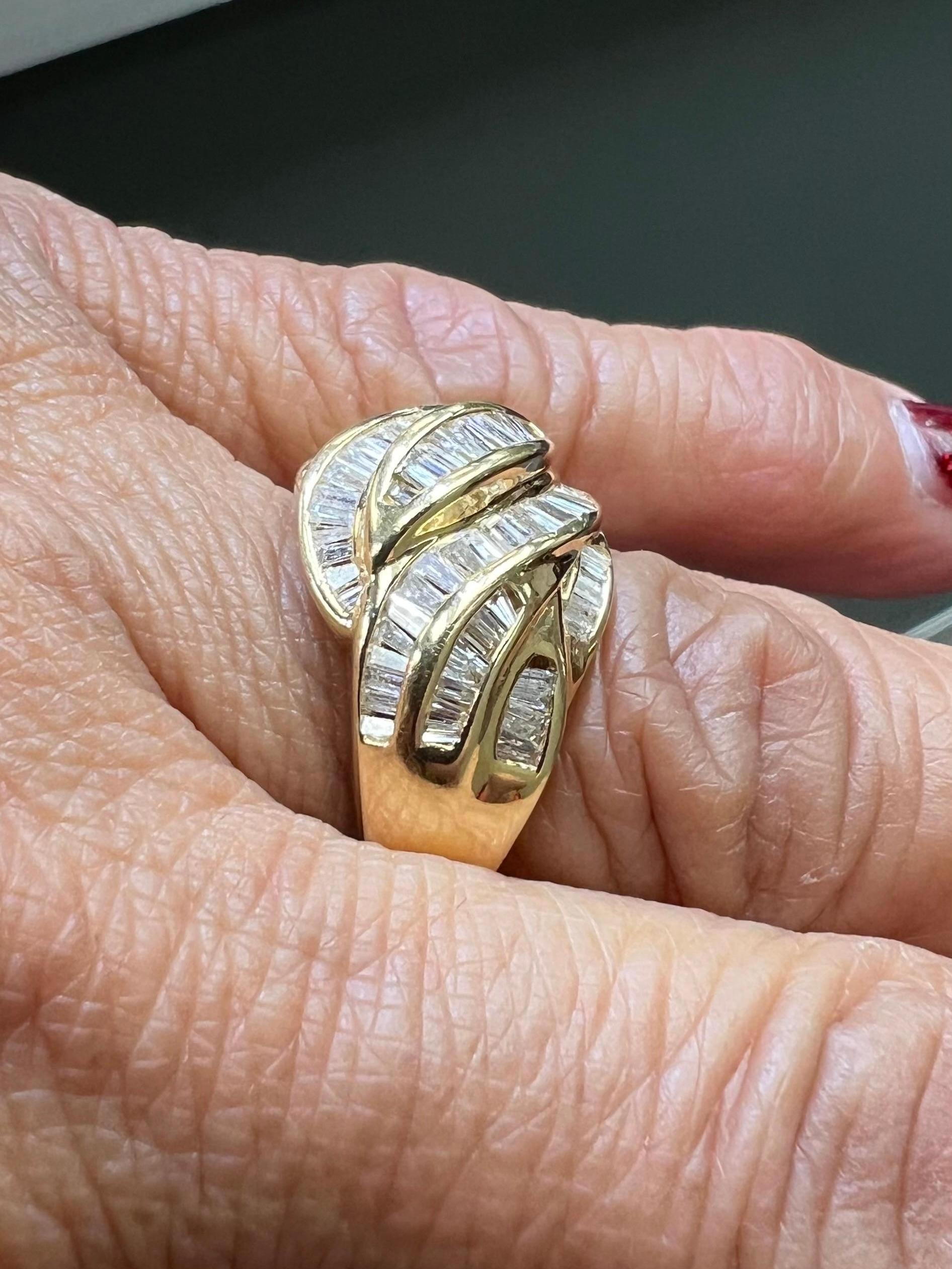 Baguette Cut 1990s Salt And Pepper Baguette Diamond Swirl Dome Ring For Sale