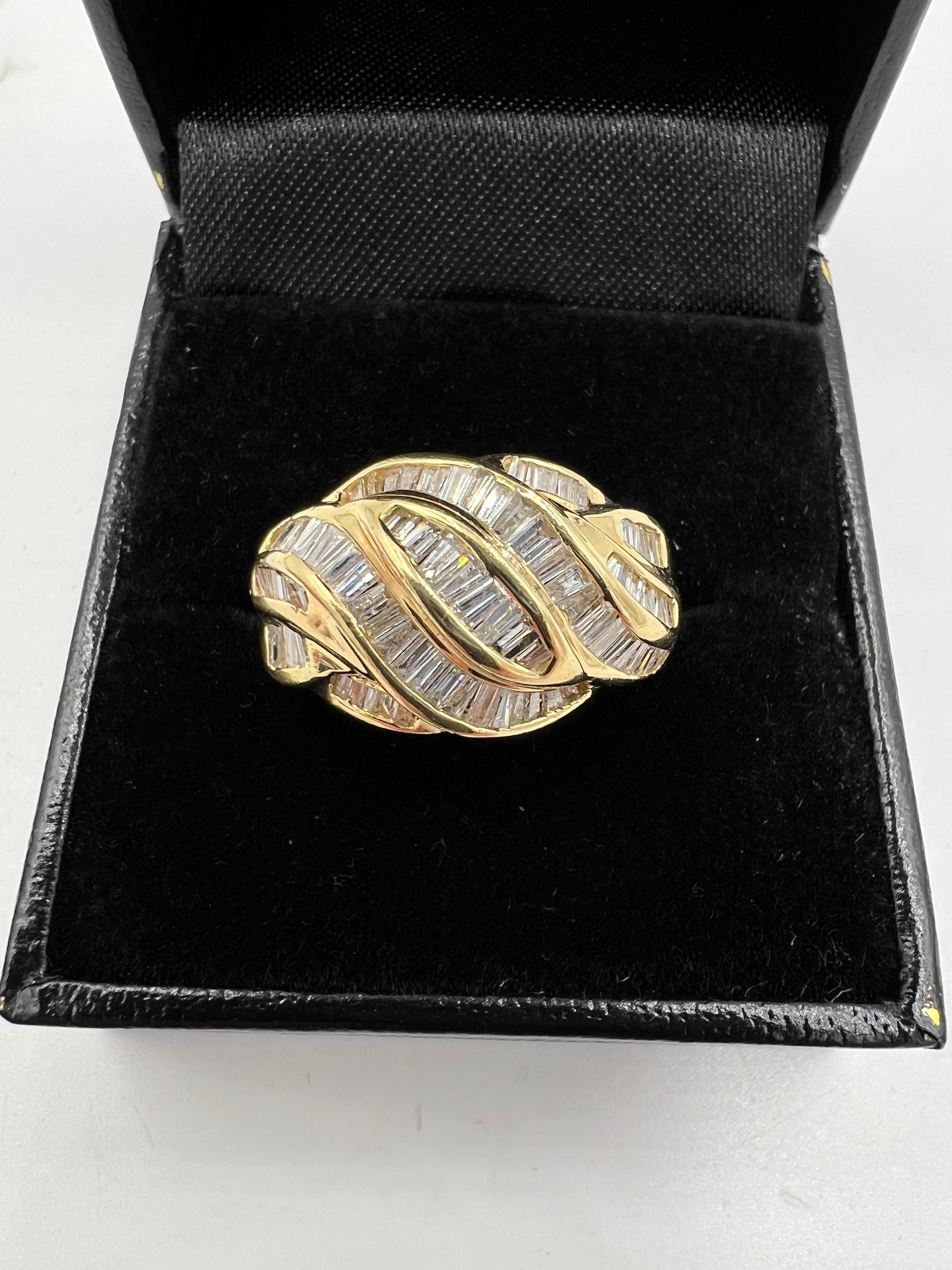 1990s Salt And Pepper Baguette Diamond Swirl Dome Ring In Good Condition For Sale In Los Angeles, CA