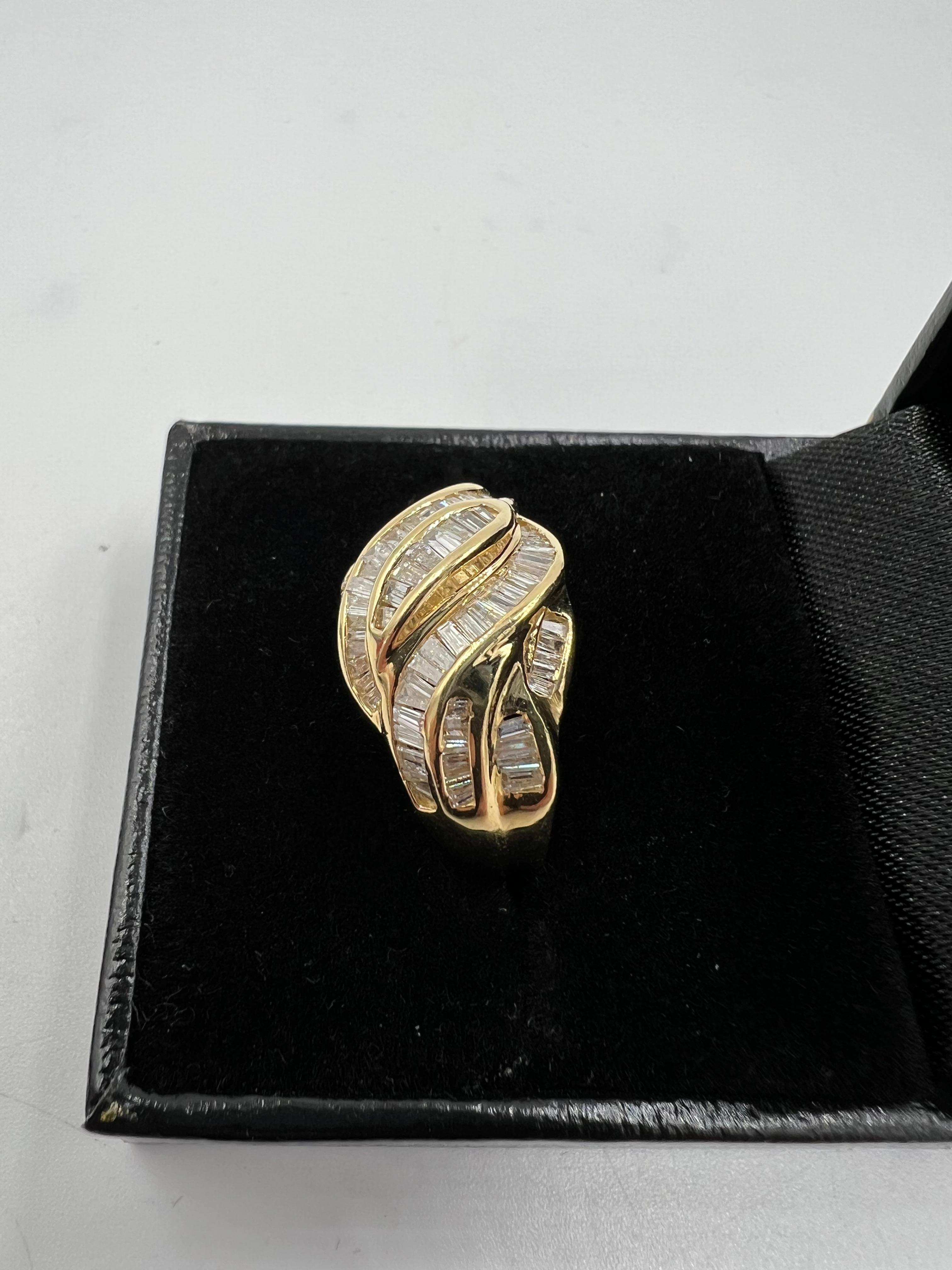1990s Salt And Pepper Baguette Diamond Swirl Dome Ring For Sale 1