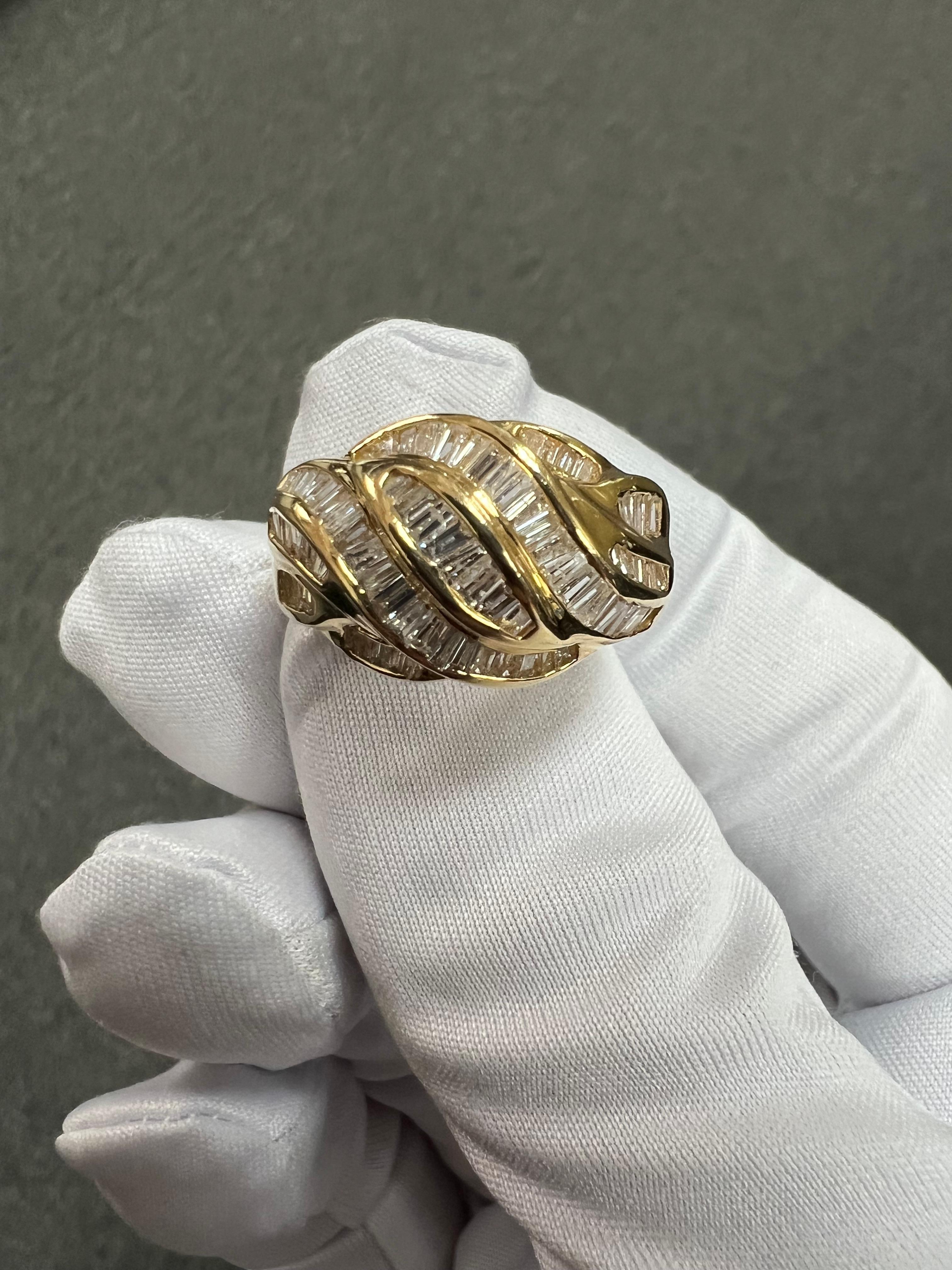 1990s Salt And Pepper Baguette Diamond Swirl Dome Ring For Sale 3