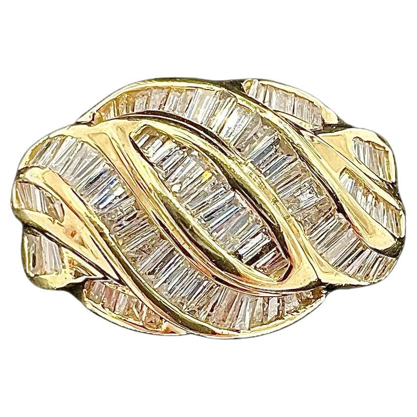 1990s Salt And Pepper Baguette Diamond Swirl Dome Ring For Sale