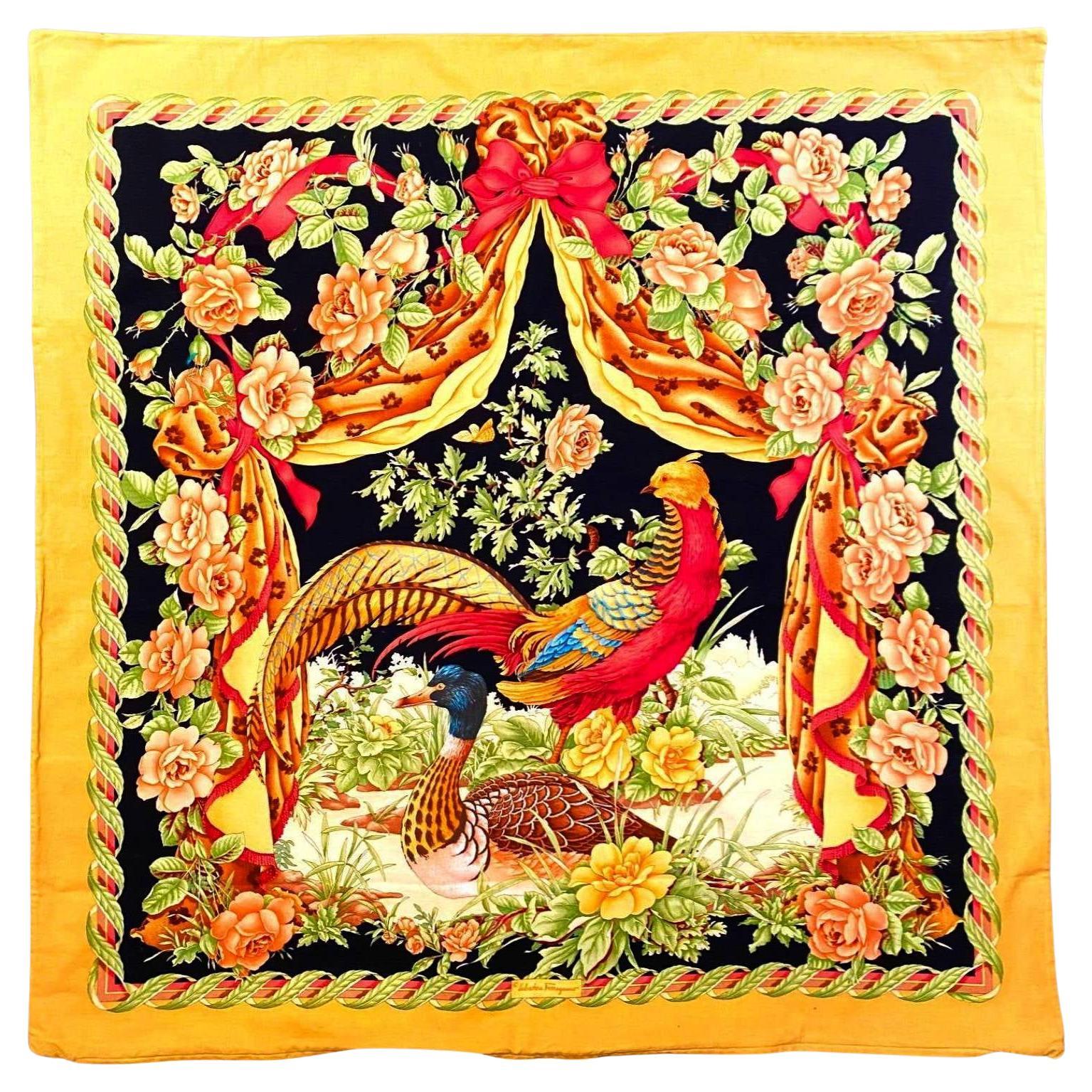 1990s Salvatore Ferragamo Birds and Flowers Large Floor Cushion Cover For  Sale at 1stDibs