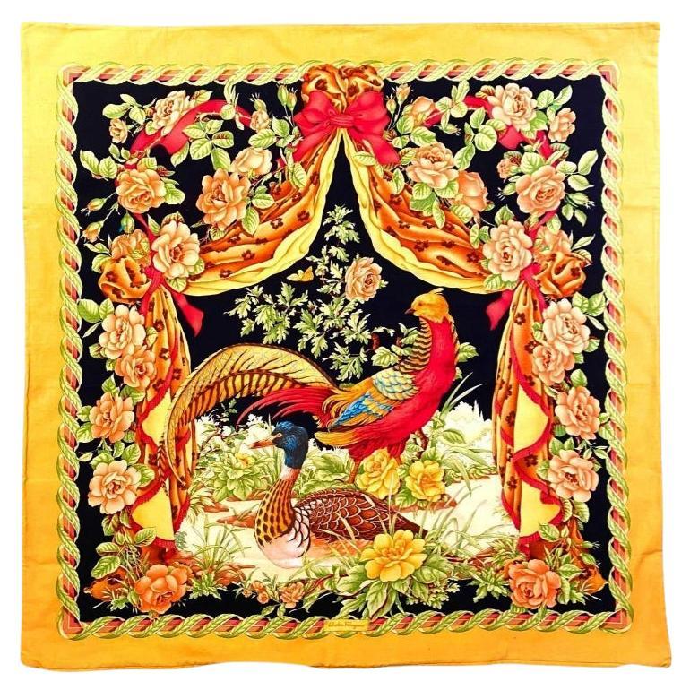 1990s Salvatore Ferragamo Birds Flowers Floor Maxi Pillow Cover For Sale