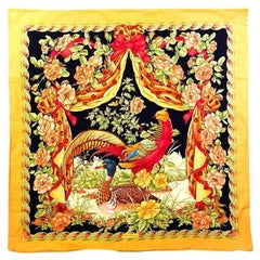 1990s Salvatore Ferragamo Birds Flowers Floor Maxi Cushion Cover