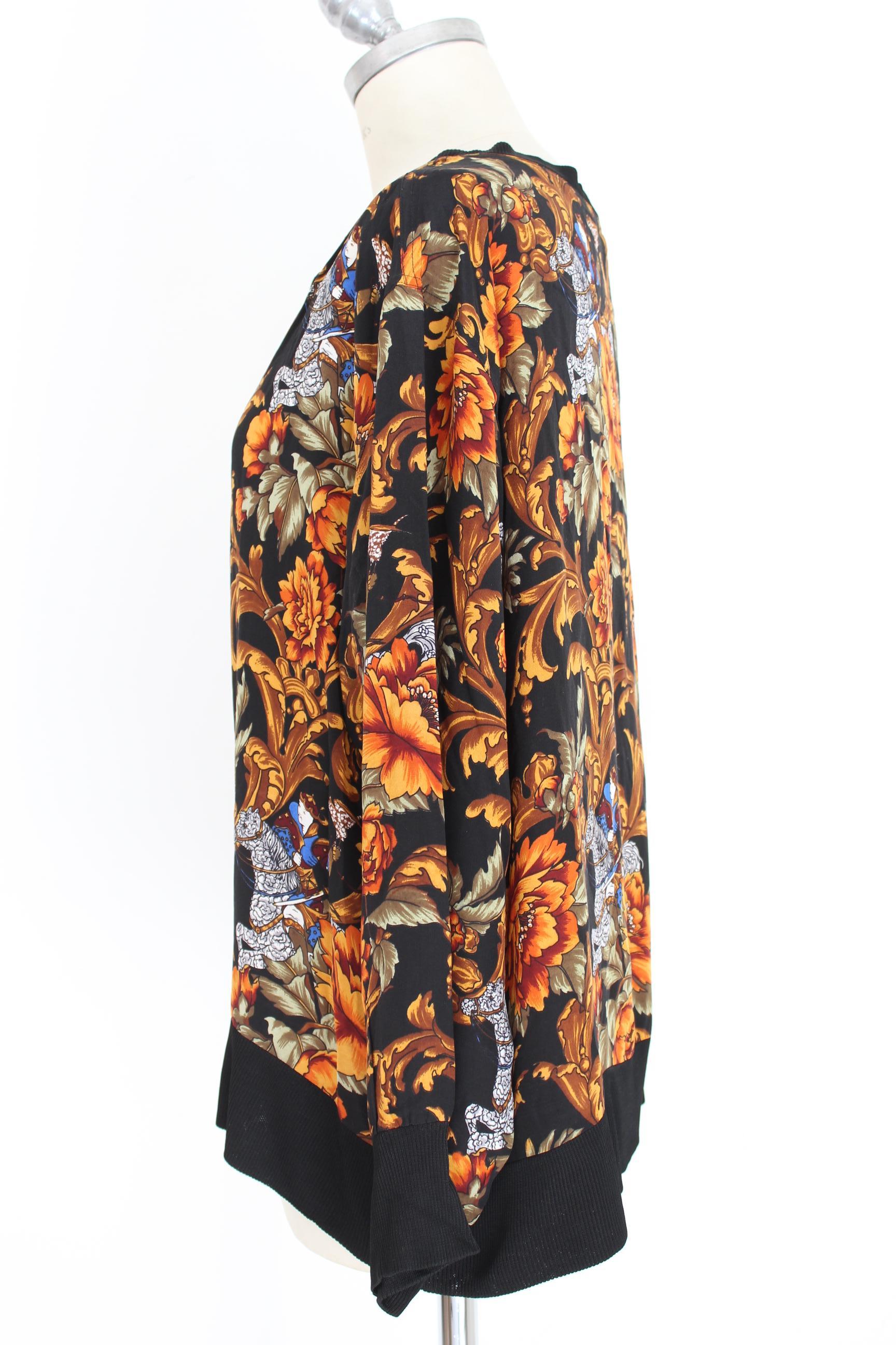 Salvatore Ferragamo Black Orange Silk Floral Shirt 1990s In Excellent Condition In Brindisi, Bt