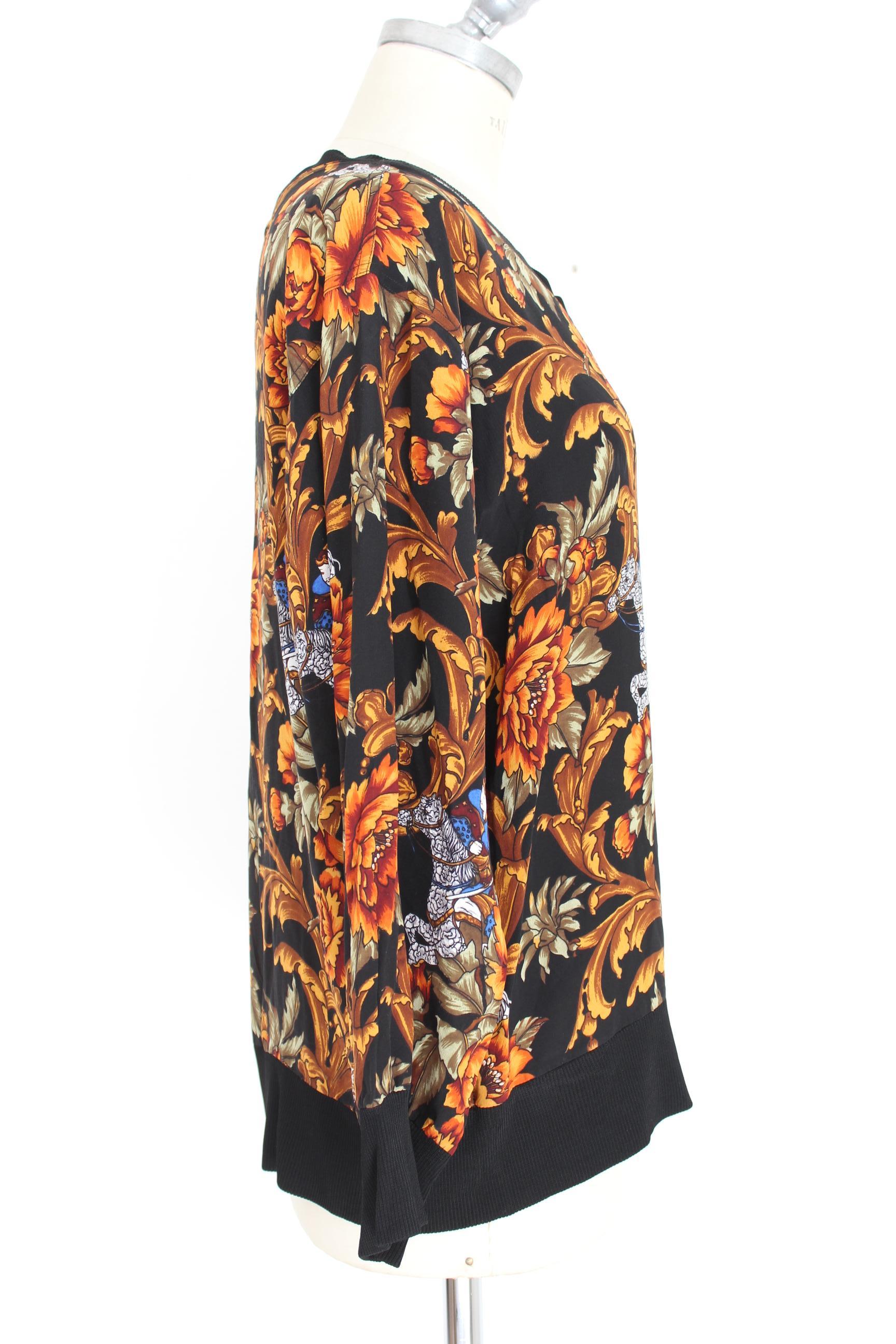 Women's Salvatore Ferragamo Black Orange Silk Floral Shirt 1990s