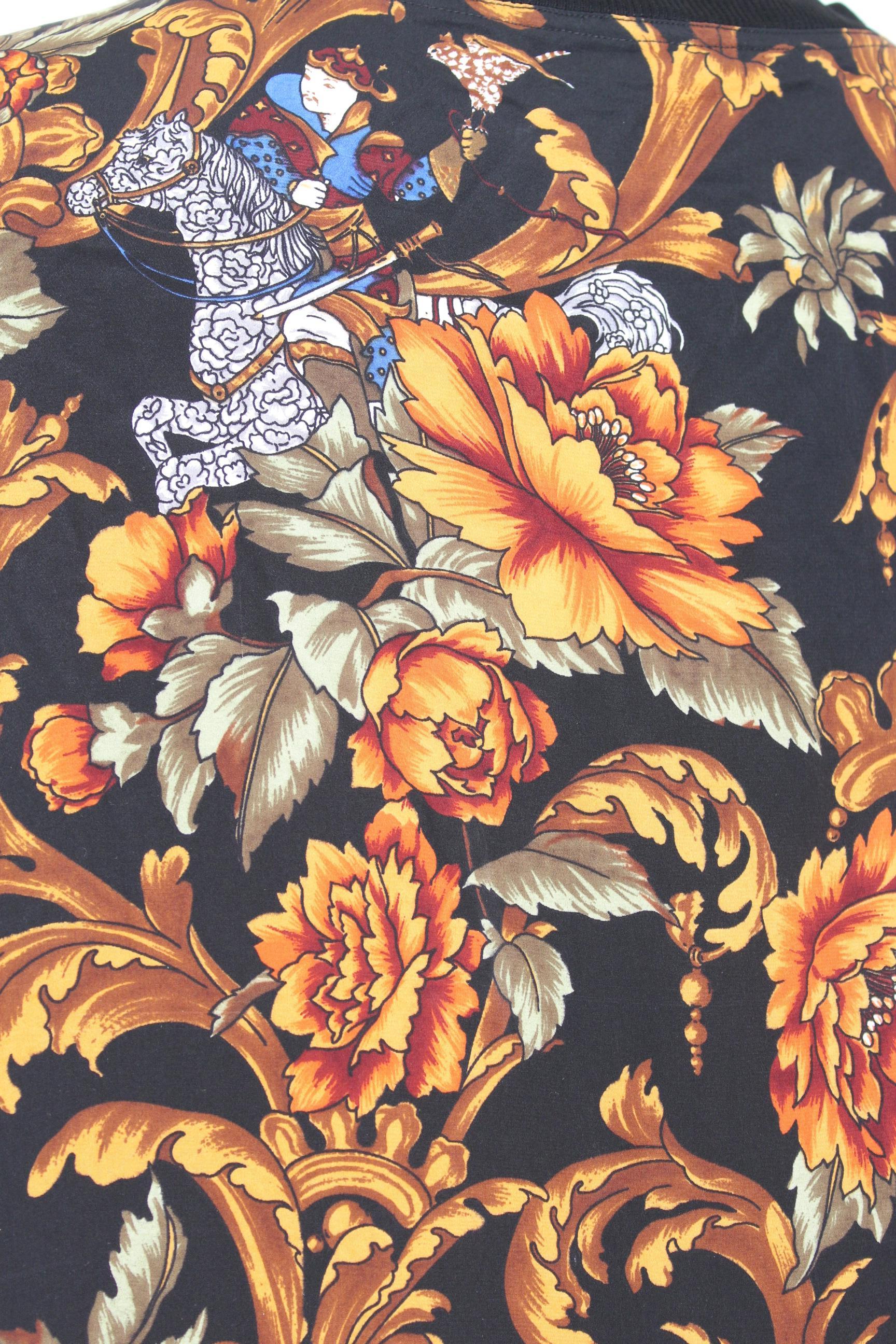 Salvatore Ferragamo Black Orange Silk Floral Shirt 1990s 2