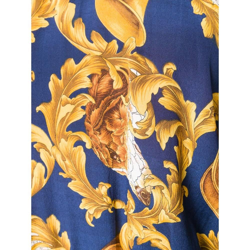 1990s Salvatore Ferragamo Blue And Gold Printed Blouse In Excellent Condition In Lugo (RA), IT