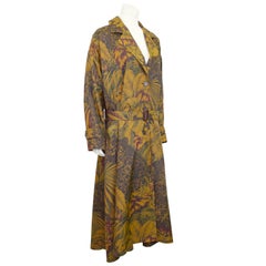 1990s Salvatore Ferragamo Bronze Palm Leaf Print Trench Coat