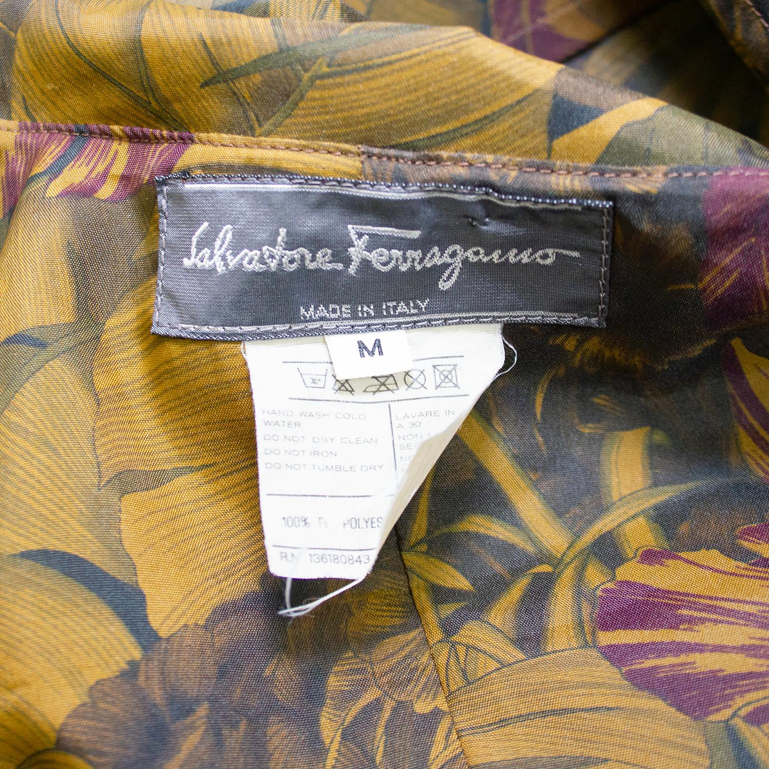 Salvatore Ferragamo - Imperméable imprimé feuilles de palmier bronze des années 1990 en vente 1