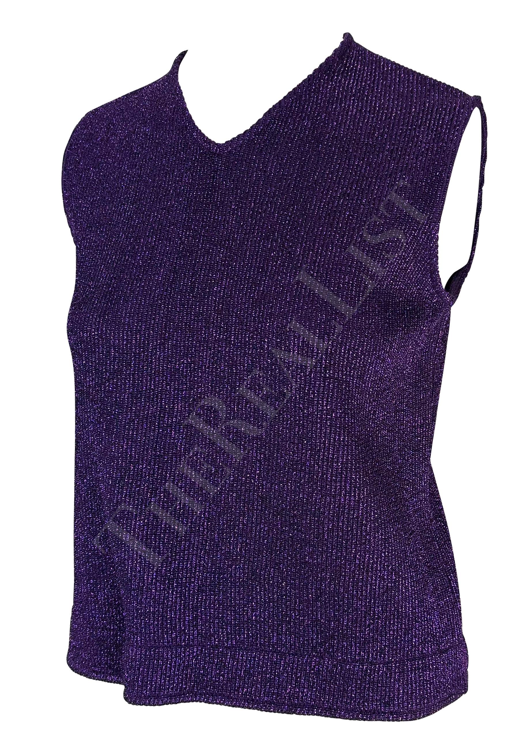 F/W 1996 Salvatore Ferragamo Purple Metallic Knit Sleeveless Top In Excellent Condition For Sale In West Hollywood, CA