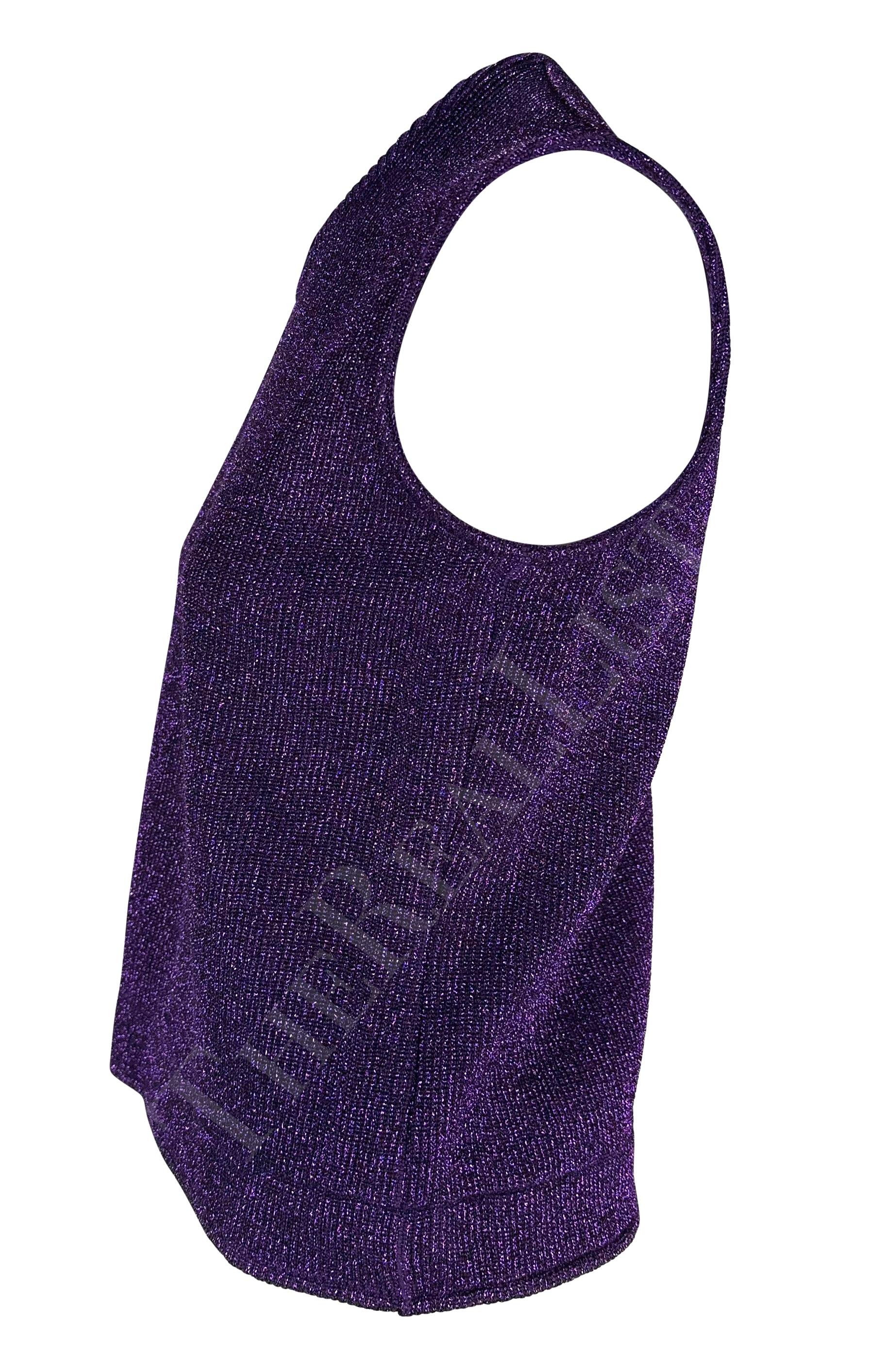 F/W 1996 Salvatore Ferragamo Purple Metallic Knit Sleeveless Top For Sale 1