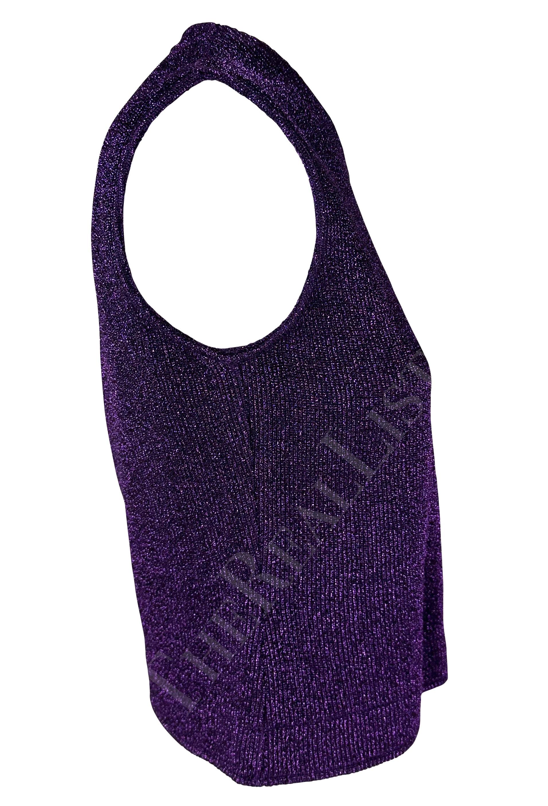 F/W 1996 Salvatore Ferragamo Purple Metallic Knit Sleeveless Top For Sale 3