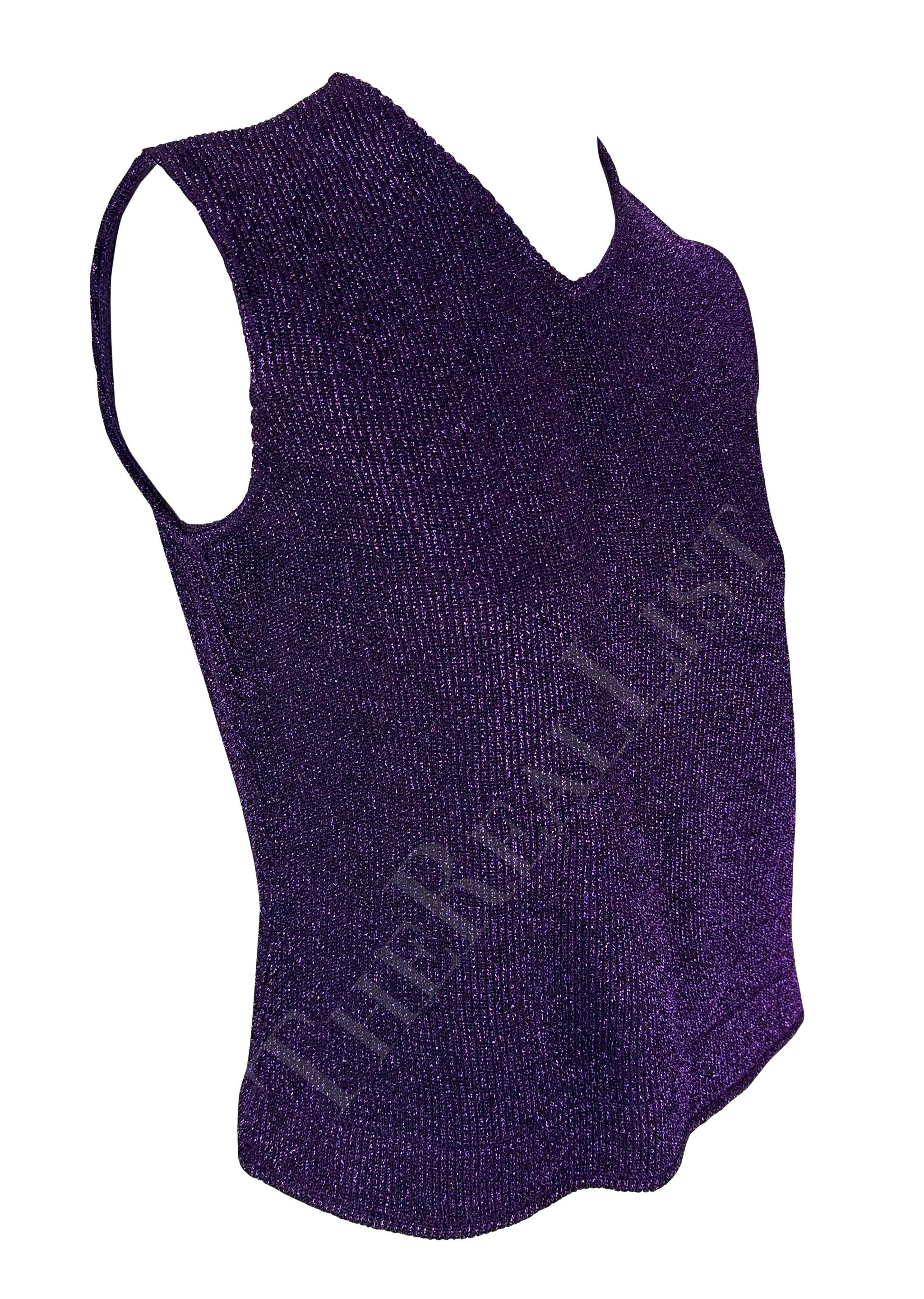 F/W 1996 Salvatore Ferragamo Purple Metallic Knit Sleeveless Top For Sale 4