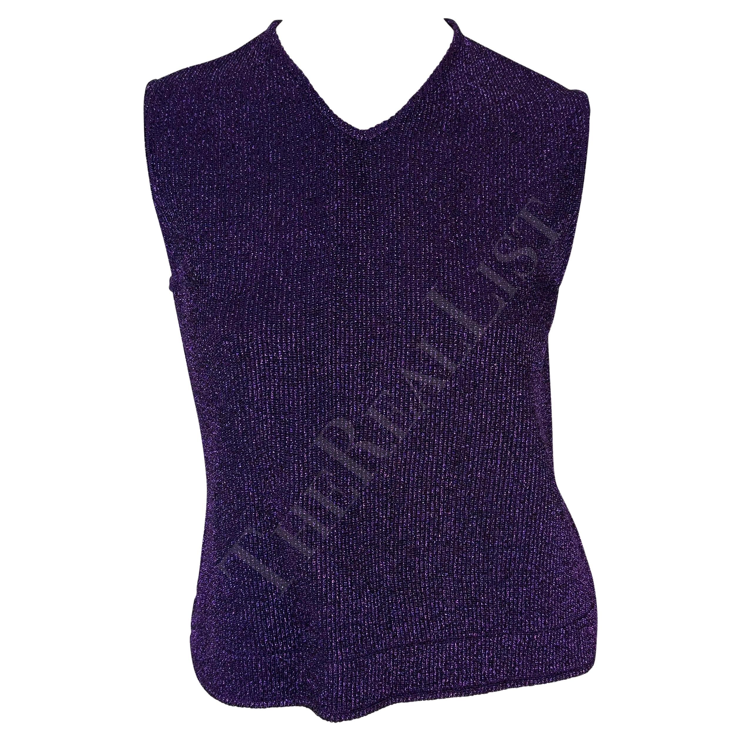 F/W 1996 Salvatore Ferragamo Purple Metallic Knit Sleeveless Top For Sale