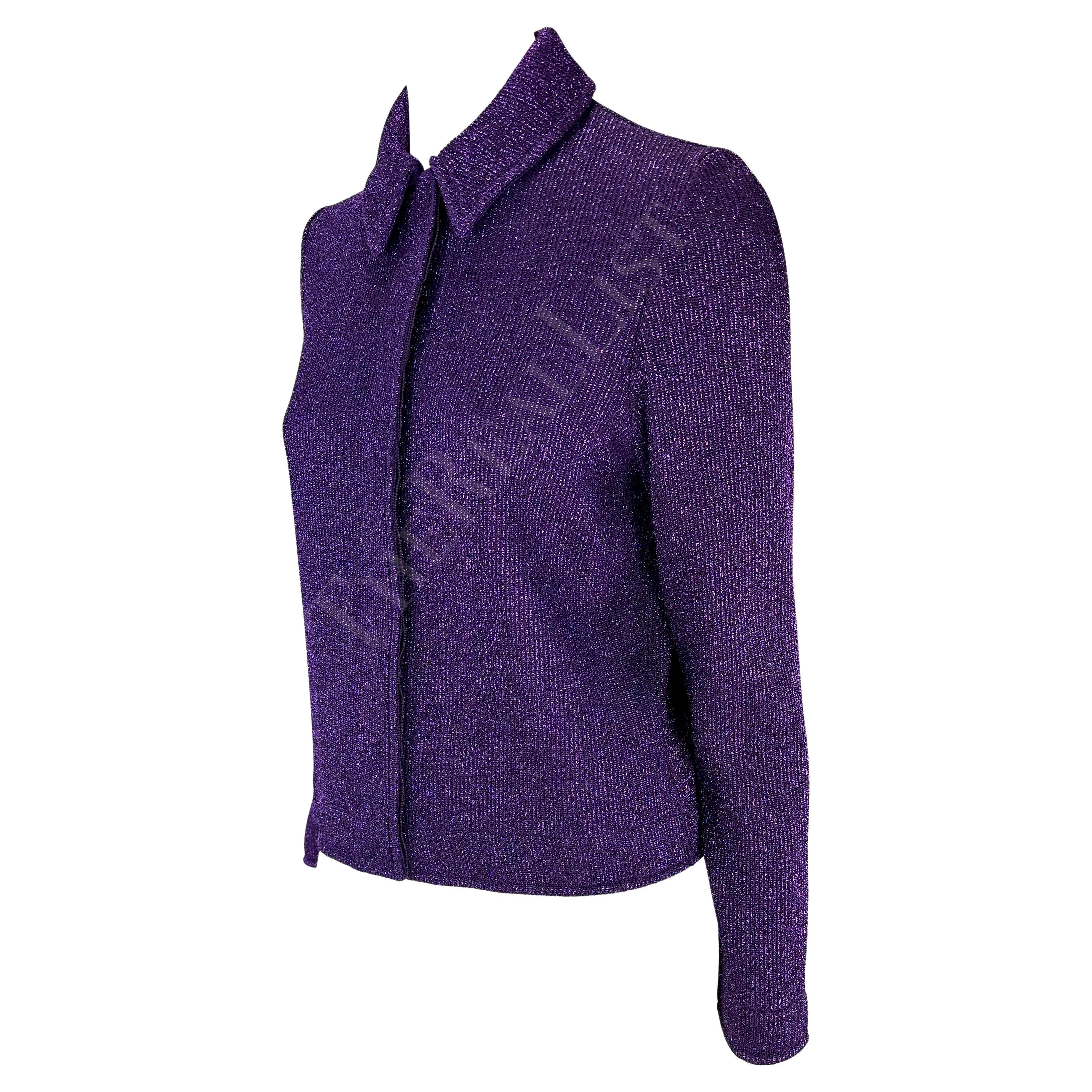 F/W 1996 Salvatore Ferragamo Runway Purple Metallic Knit Sweater Jacket In Excellent Condition For Sale In West Hollywood, CA