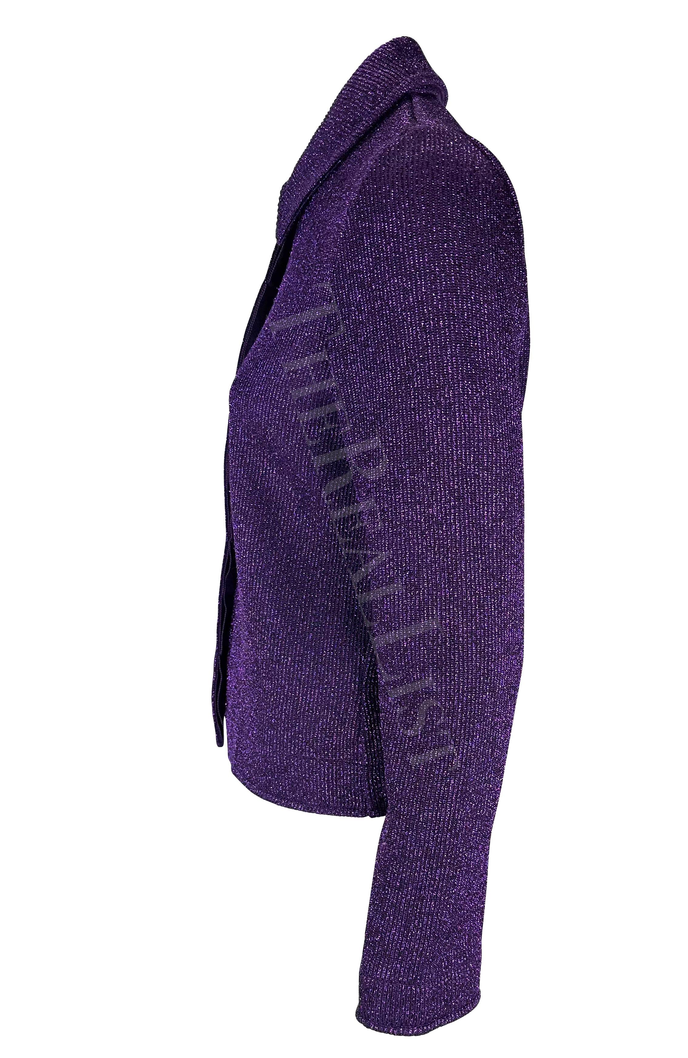 F/W 1996 Salvatore Ferragamo Runway Purple Metallic Knit Sweater Jacket For Sale 1