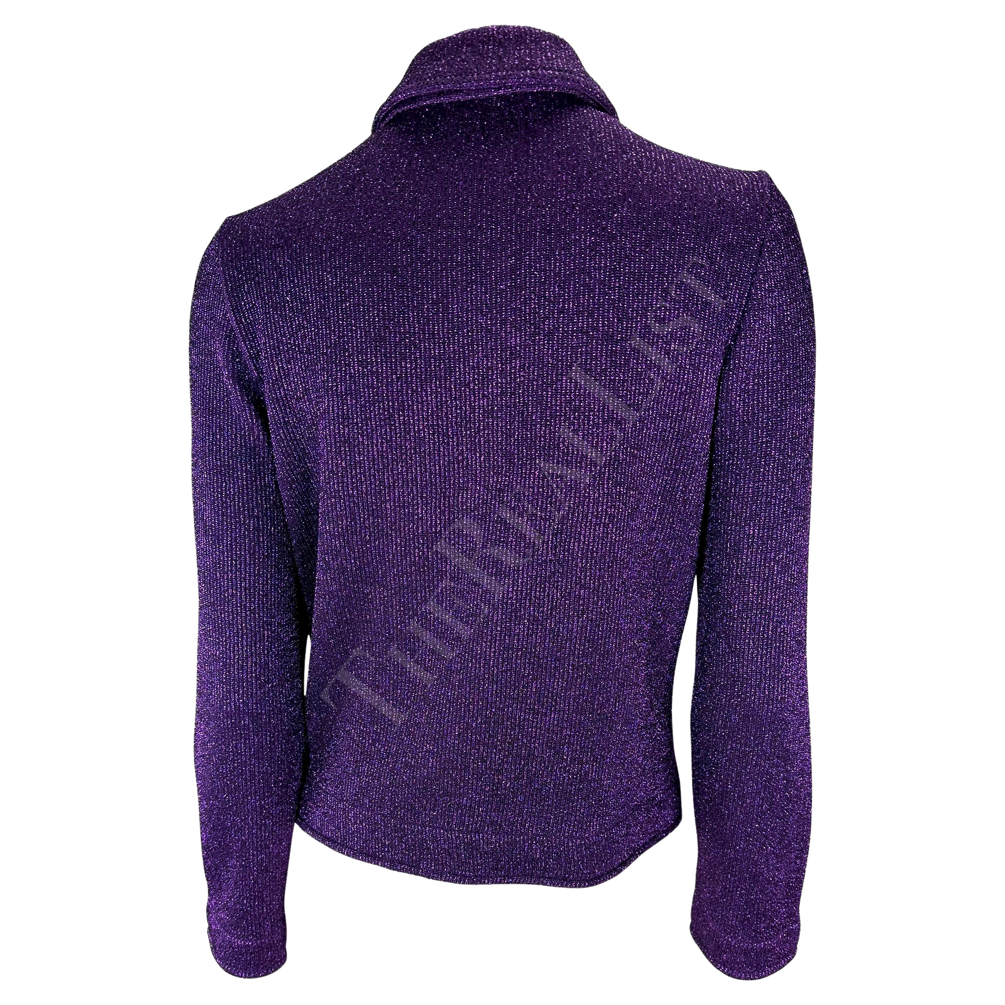 F/W 1996 Salvatore Ferragamo Runway Purple Metallic Knit Sweater Jacket For Sale 2