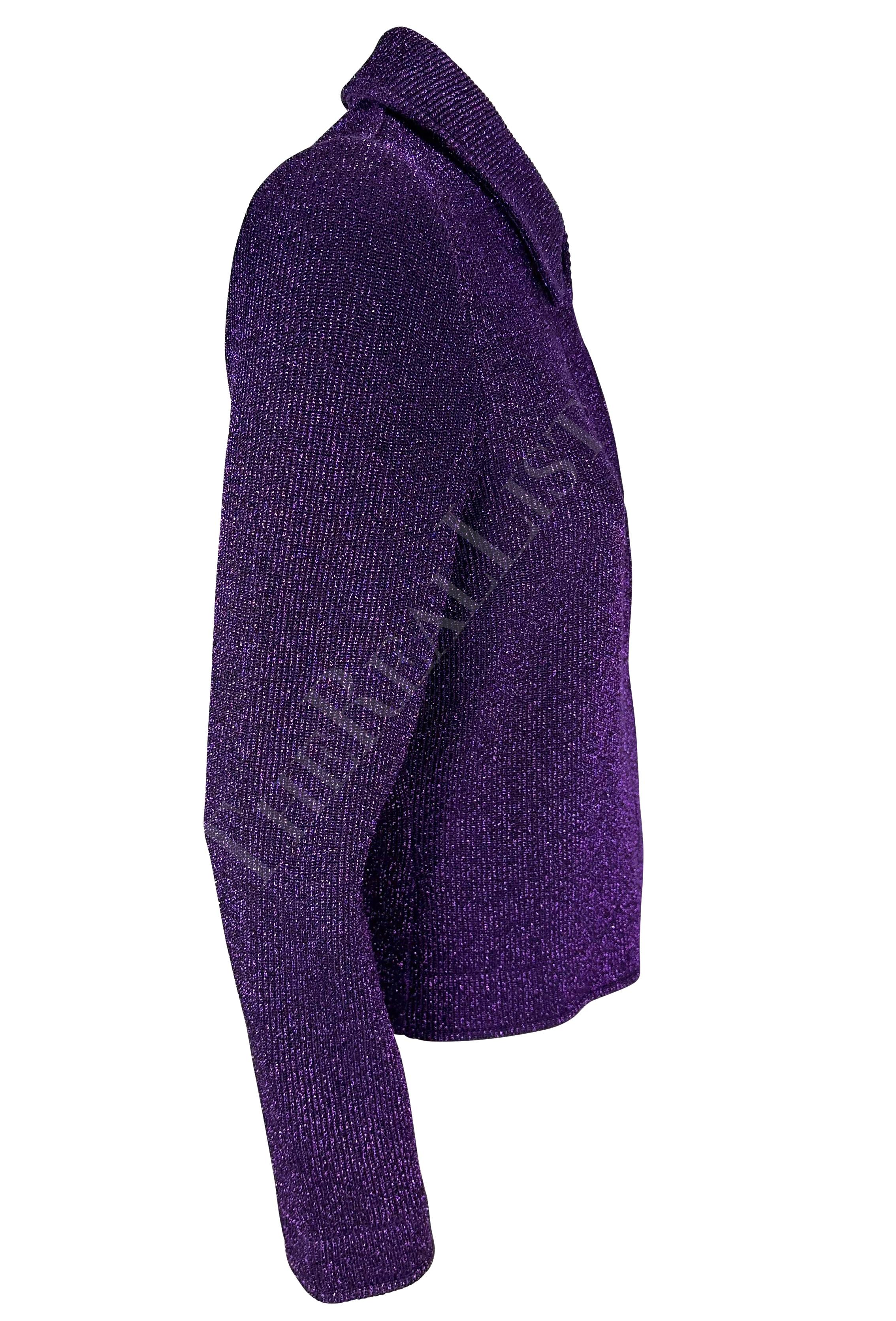F/W 1996 Salvatore Ferragamo Runway Purple Metallic Knit Sweater Jacket For Sale 3
